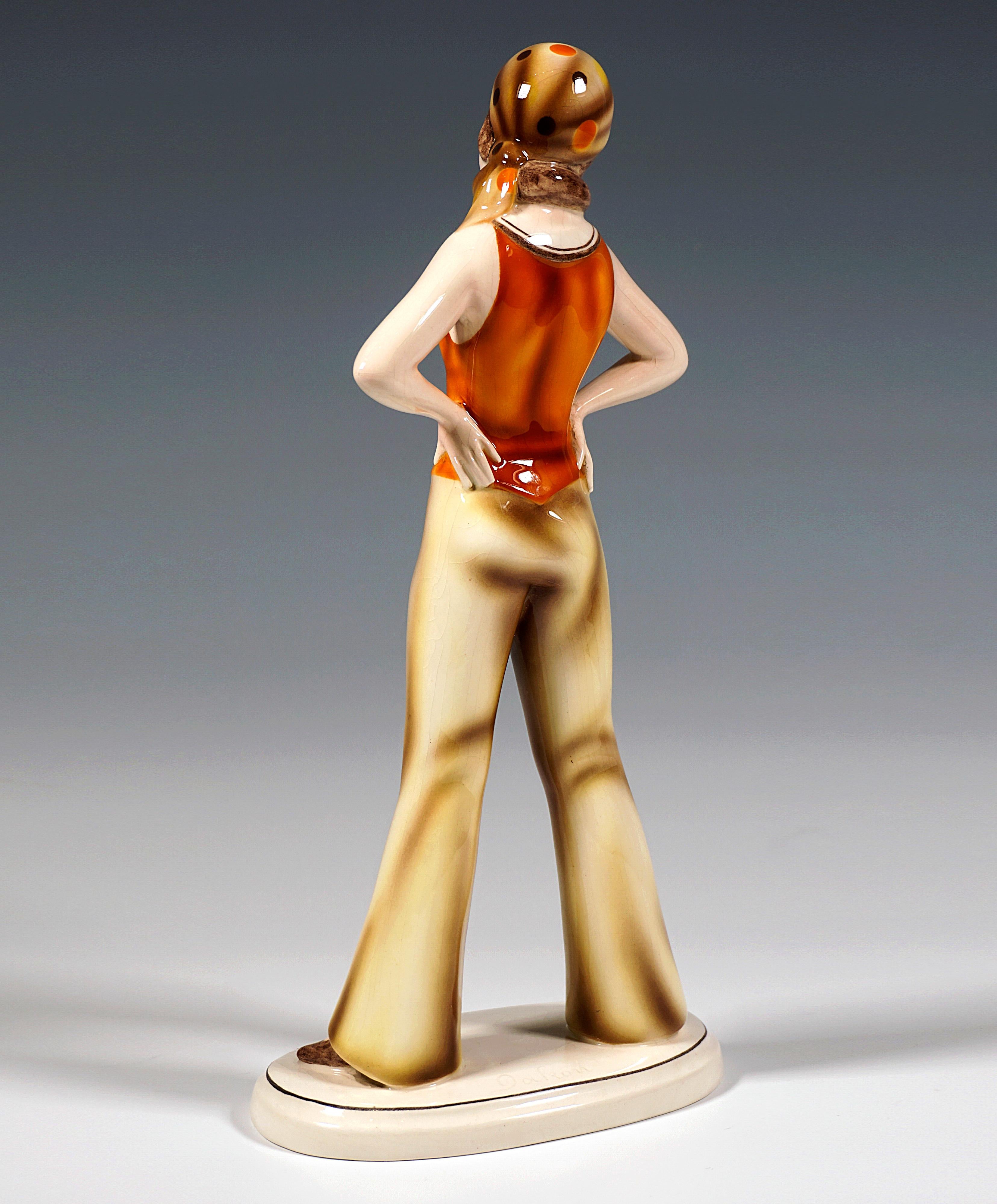 Art Deco Goldscheider Art Déco Figure, Girl With Headscarf, by Stephan Dakon, ca 1933 For Sale