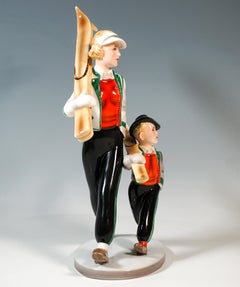 Goldscheider Art Déco Figure Group Of Skiers 'TYROL' by Stephan Dakon, ca 1938
