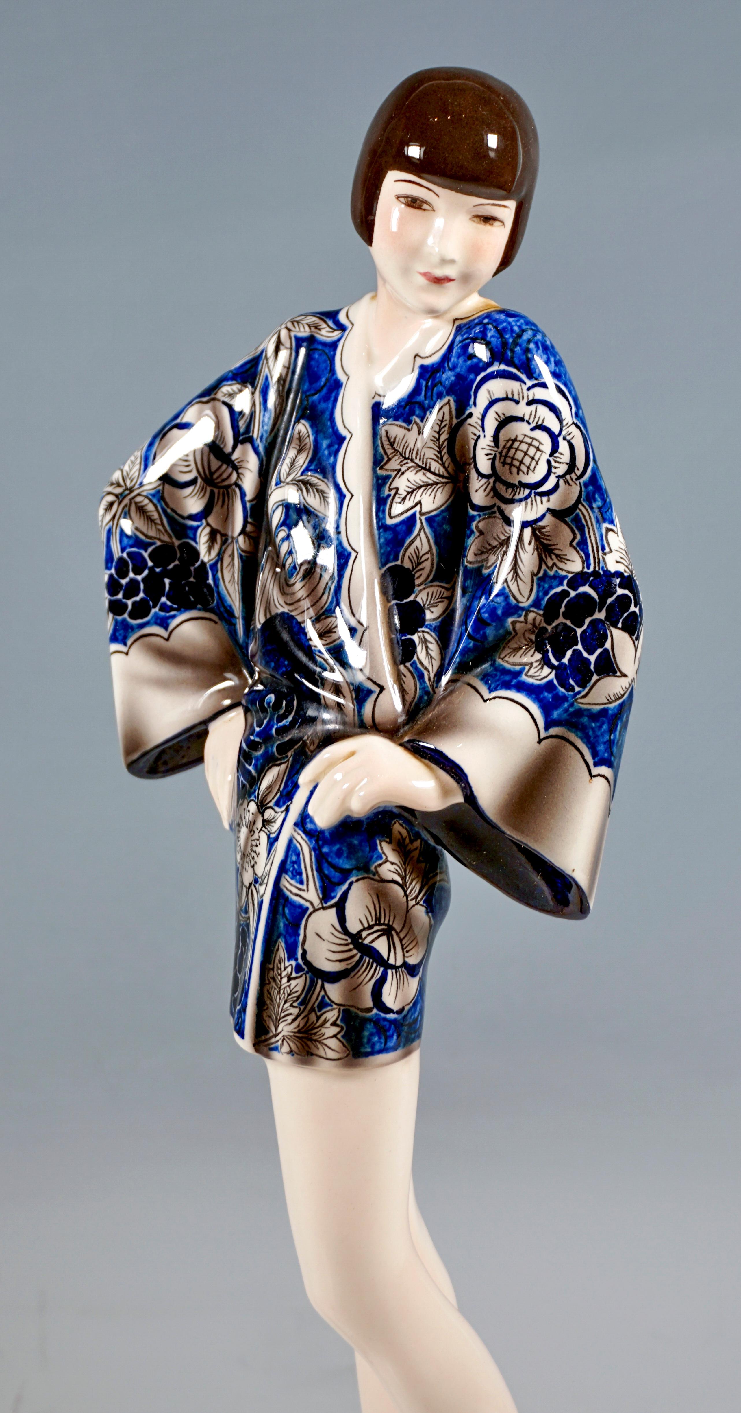 Hand-Crafted Goldscheider Art Déco Figure 'Kimono' Young Lady in Kimono by Stephan Dakon 1930 For Sale
