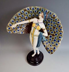 Goldscheider Art Deco Figure 'Lady Dancer in Peacock Costume' by Paul Philippe