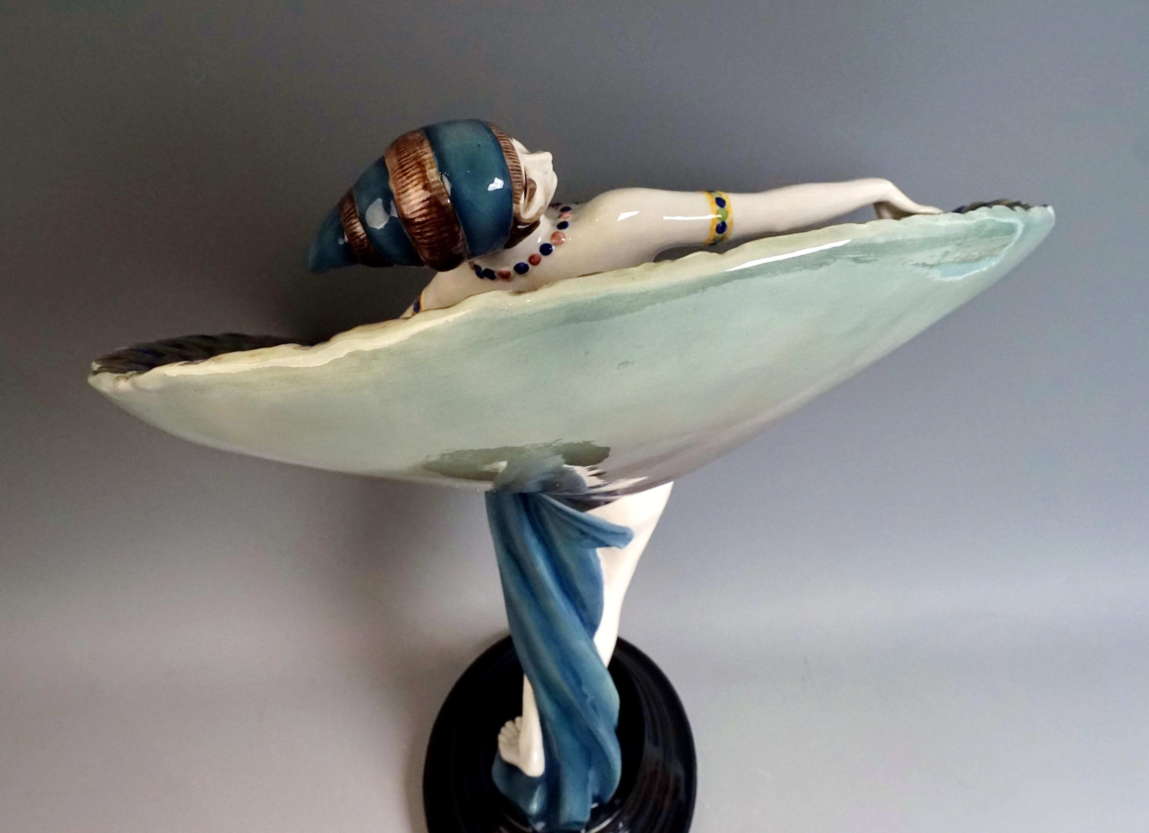 Early 20th Century Goldscheider Art Deco Figure 'Lady Dancer in Peacock Costume' by Paul Philippe