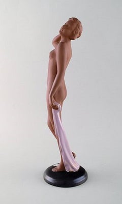 Goldscheider Art Deco Figure of Nude Woman in Partially Glazed Red Clay