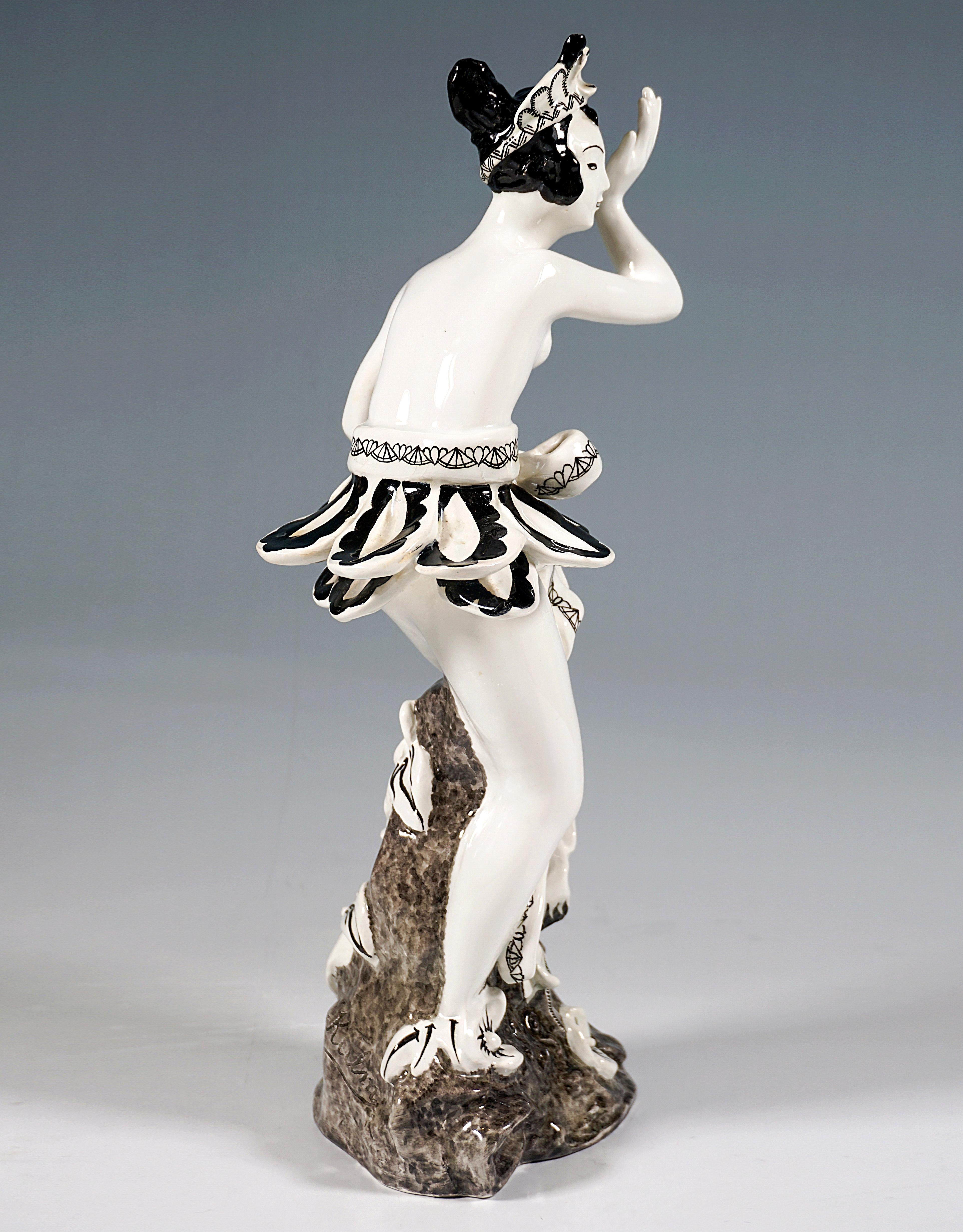 Austrian Goldscheider Art Déco Figure 'Papagena', Dancer In Exotic Costume, by Dina Kuhn For Sale