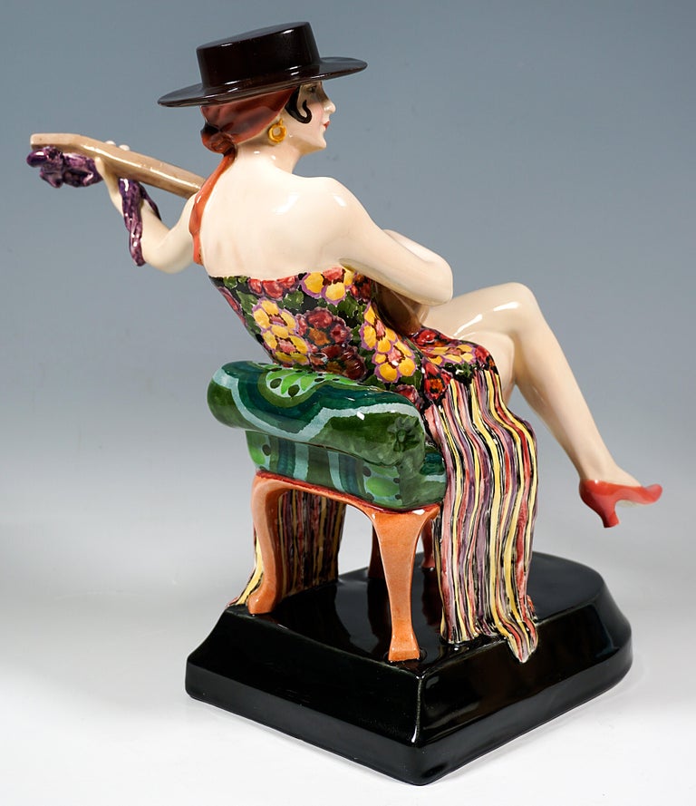 Goldscheider Art Déco Figure, Seated Spanish Dancer With Guitar ...