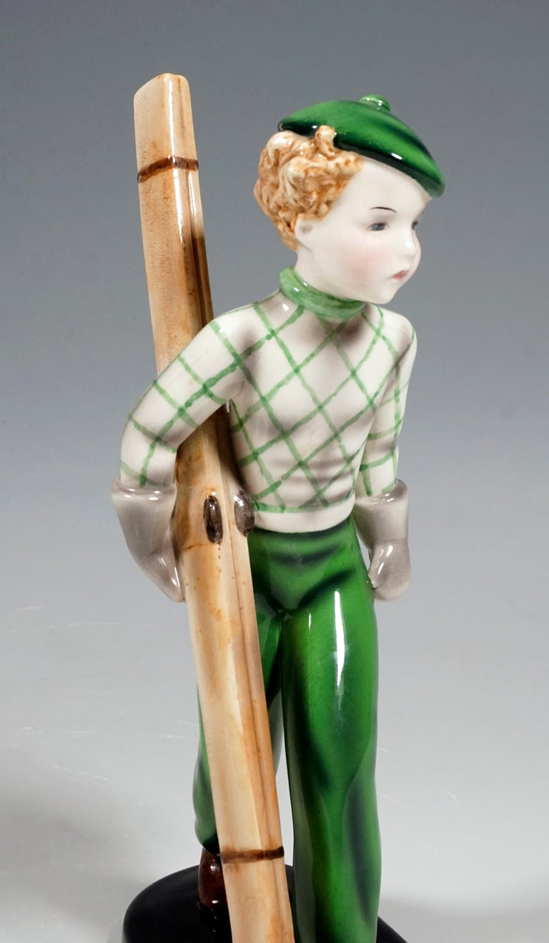 Hand-Painted Goldscheider Art Déco Figure 'Ski Boy' by Stephan Dakon, circa 1936