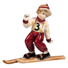 Vintage Goldscheider Art Déco Figure 'Skibaby' by Karl Sailer, ca 1948