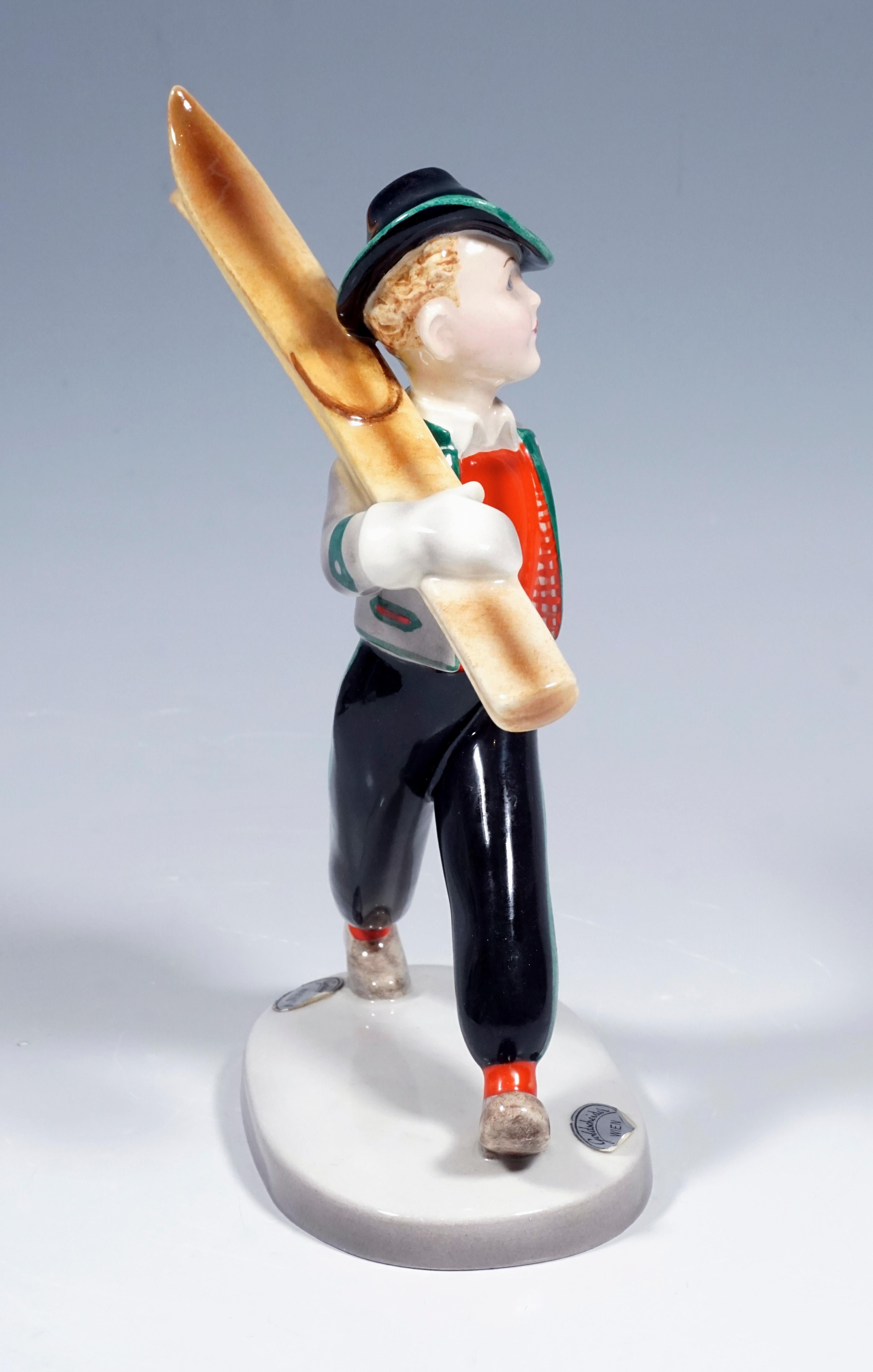 Austrian Goldscheider Art Deco Figure 'Skiboy - Tyrol Small' by Stephan Dakon, circa 1938