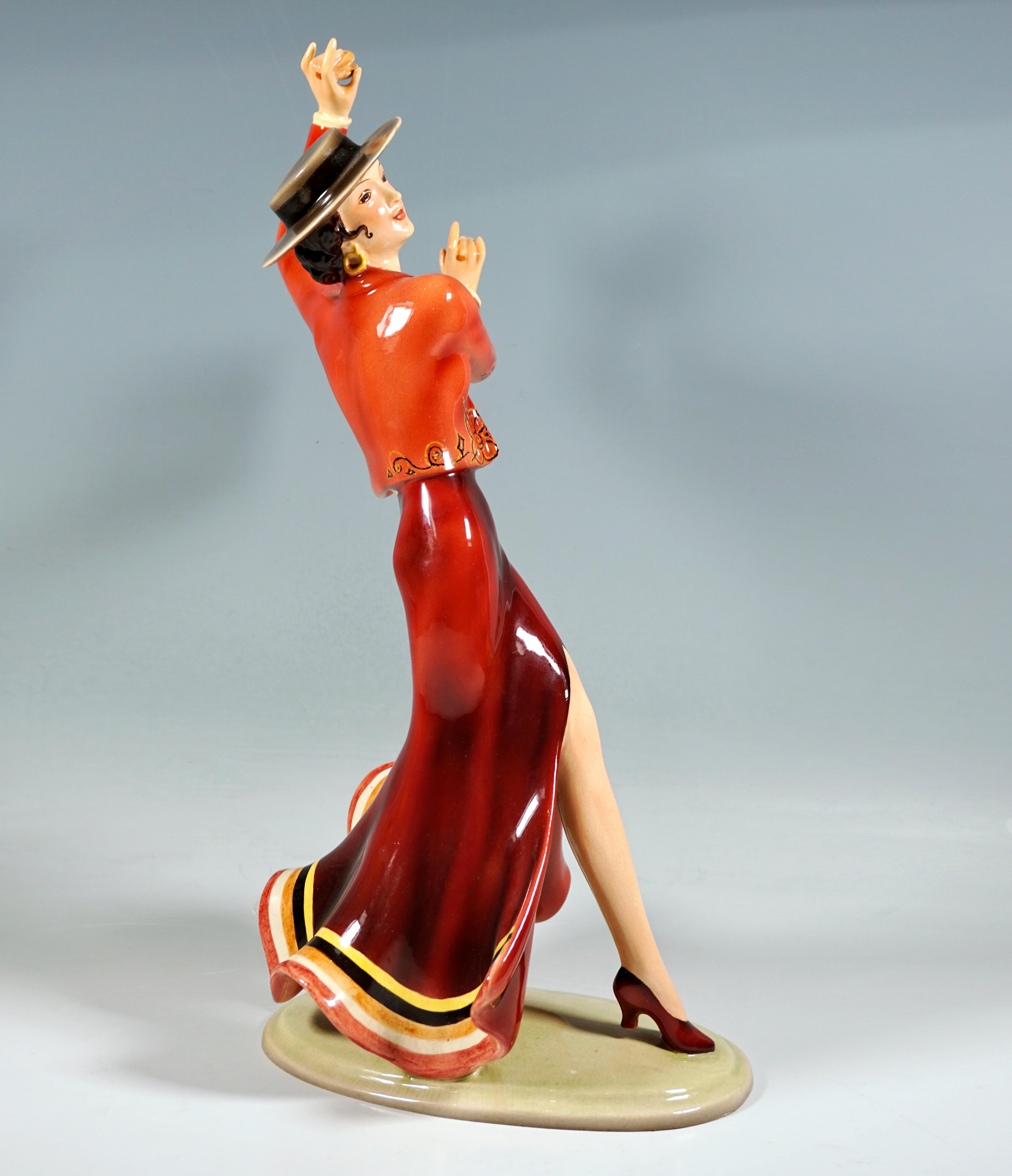 Art Deco Goldscheider Art Déco Figure 'Spanish Dance', by Josef Lorenzl, ca 1939 For Sale