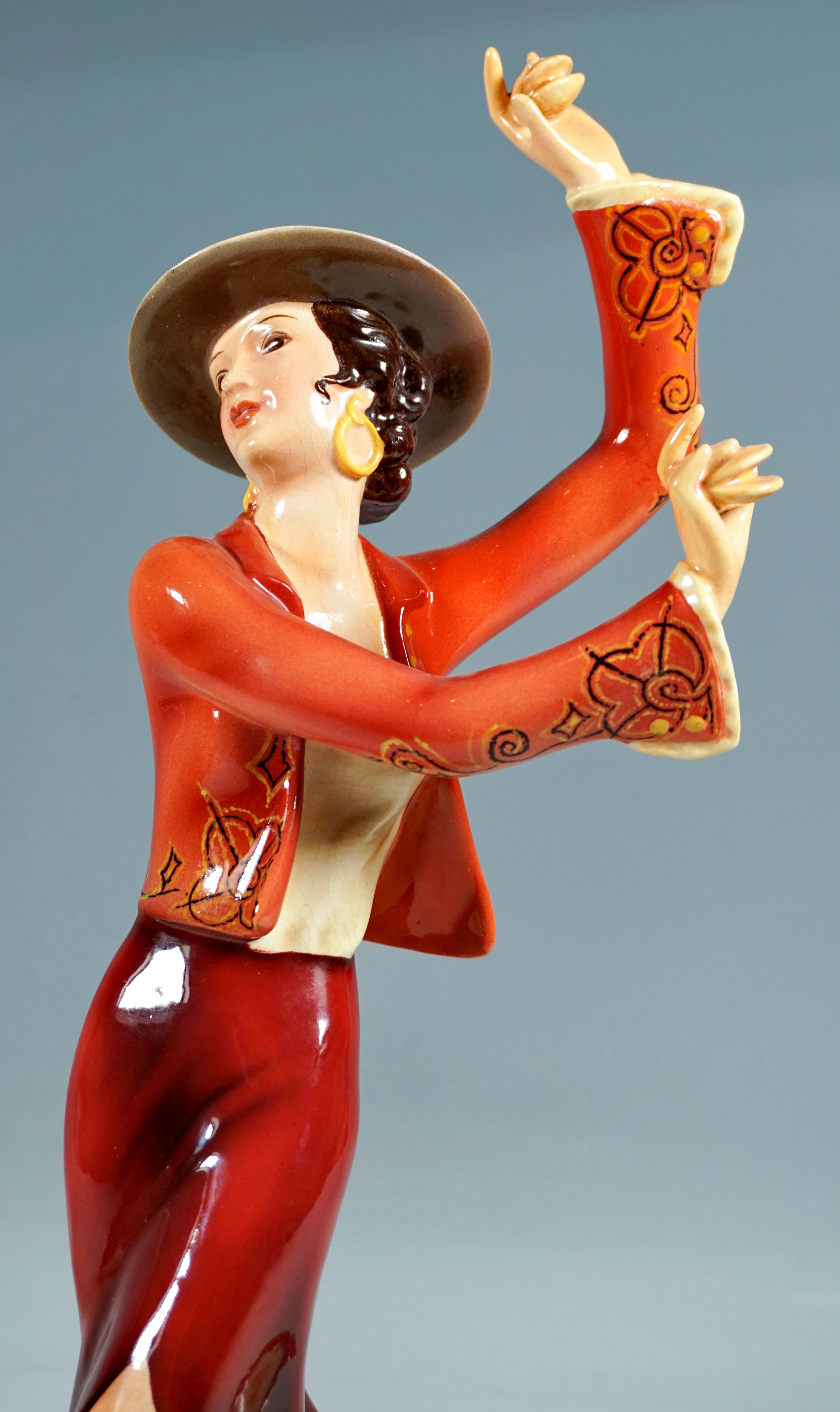 Hand-Crafted Goldscheider Art Déco Figure 'Spanish Dance', by Josef Lorenzl, ca 1939 For Sale