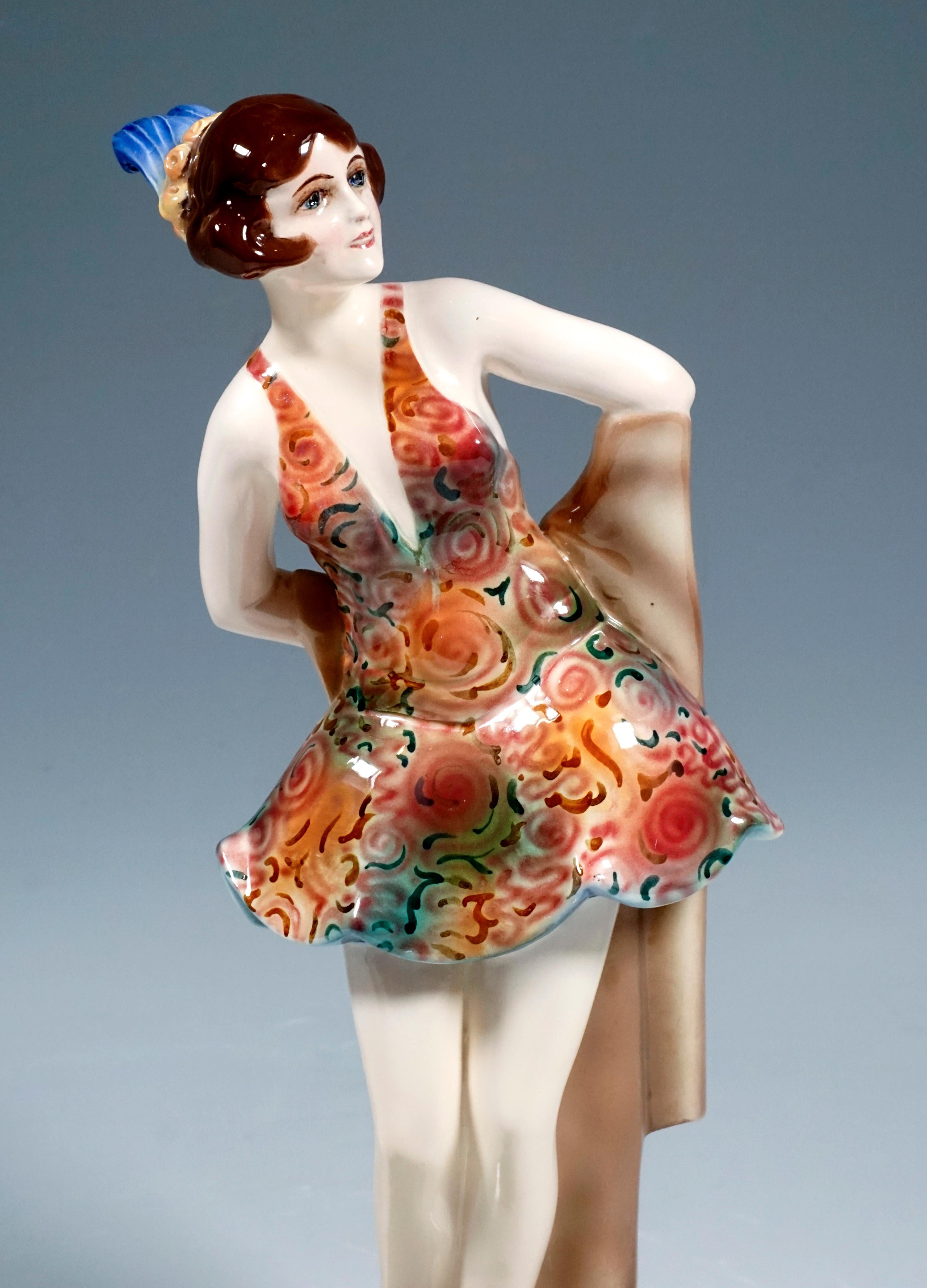Austrian Goldscheider Art Deco Figure Standing Dancer with Headdress by Wilhelm Thomasch For Sale