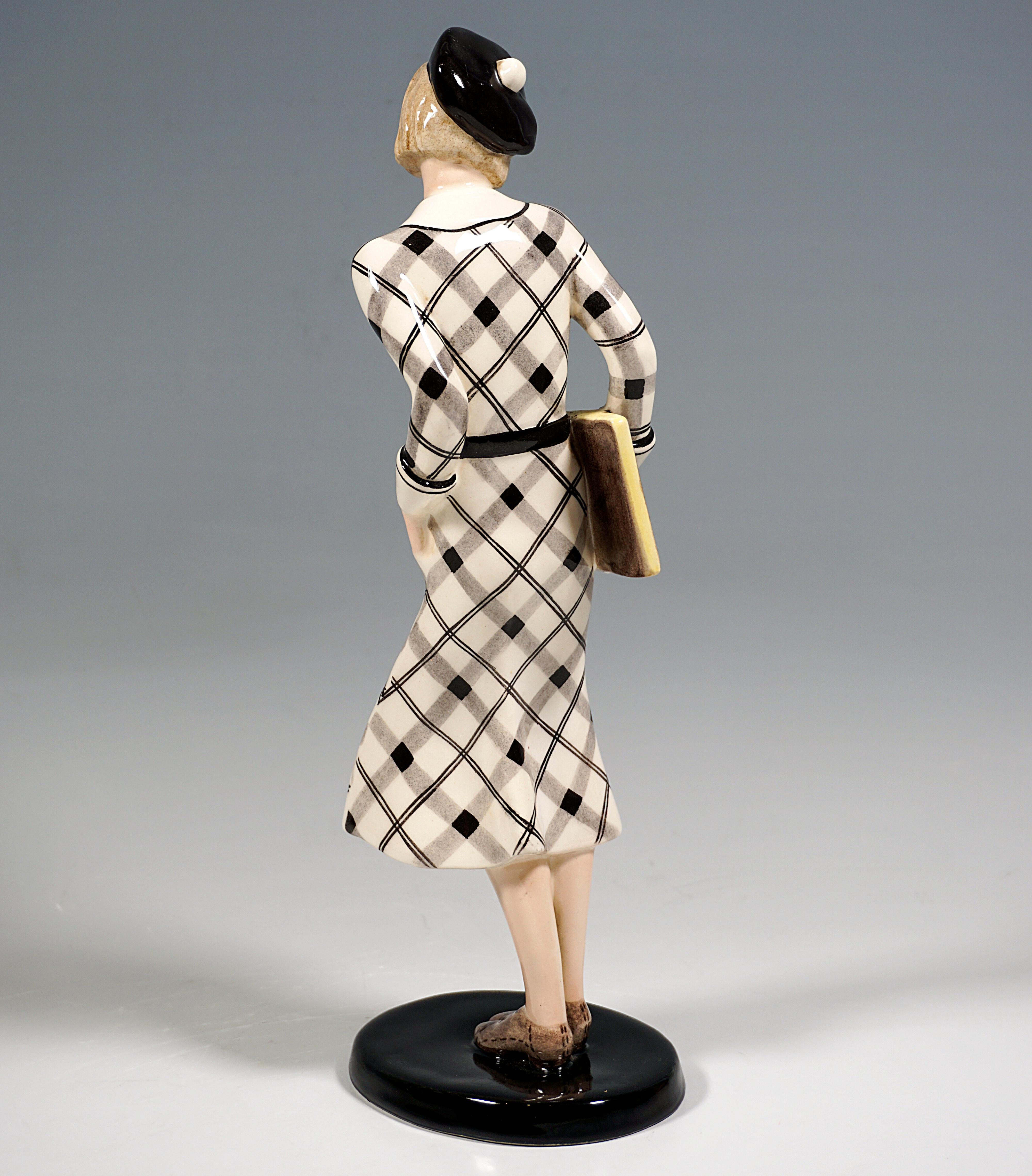 Art Deco Goldscheider Art Déco Figurine, Girl With Beret And Folder, Claire Weiss, c 1935