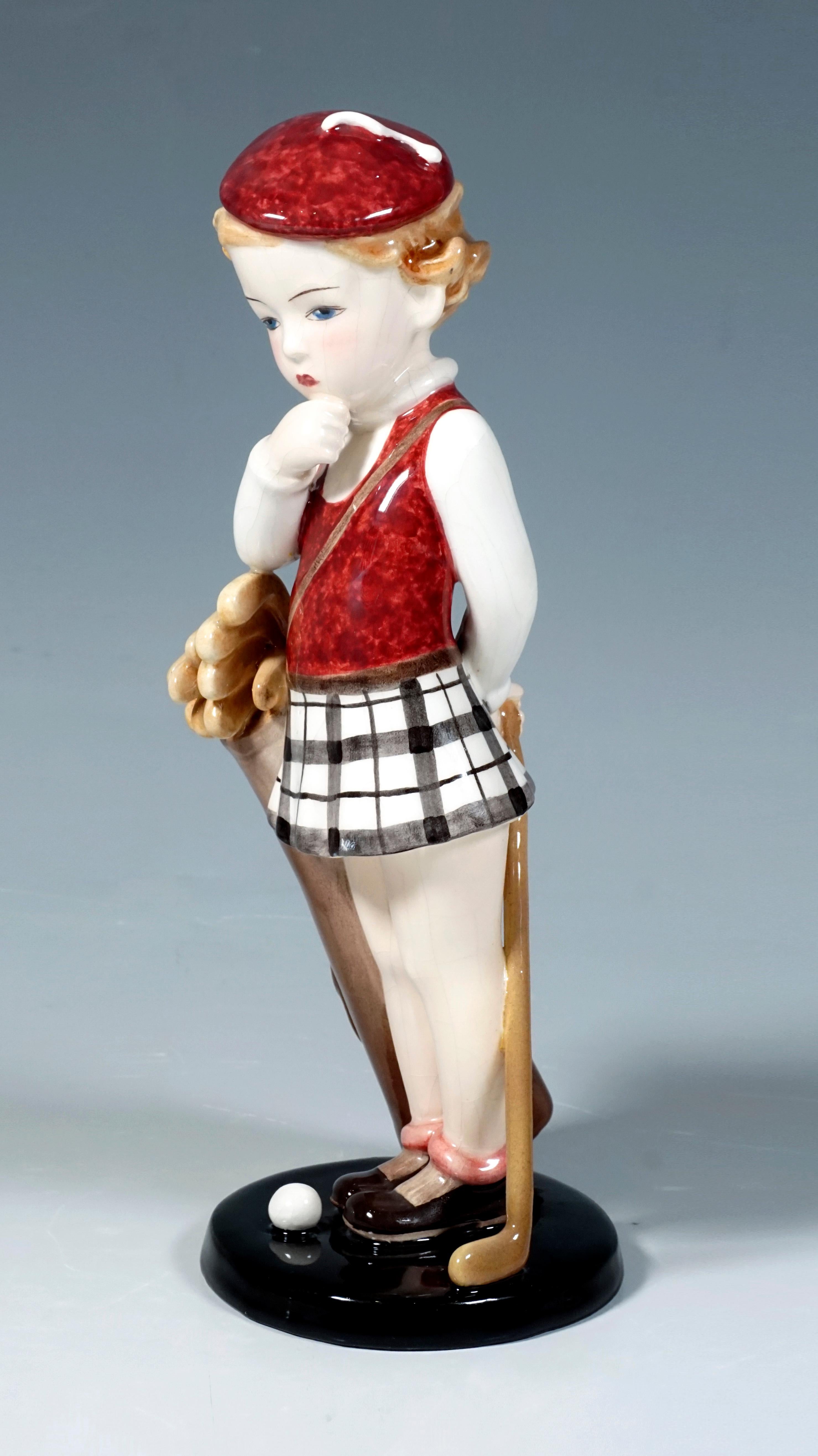 Hand-Crafted Goldscheider Art Deco Figurine Girl with Golf Bag by Stephan Dakon, circa 1937