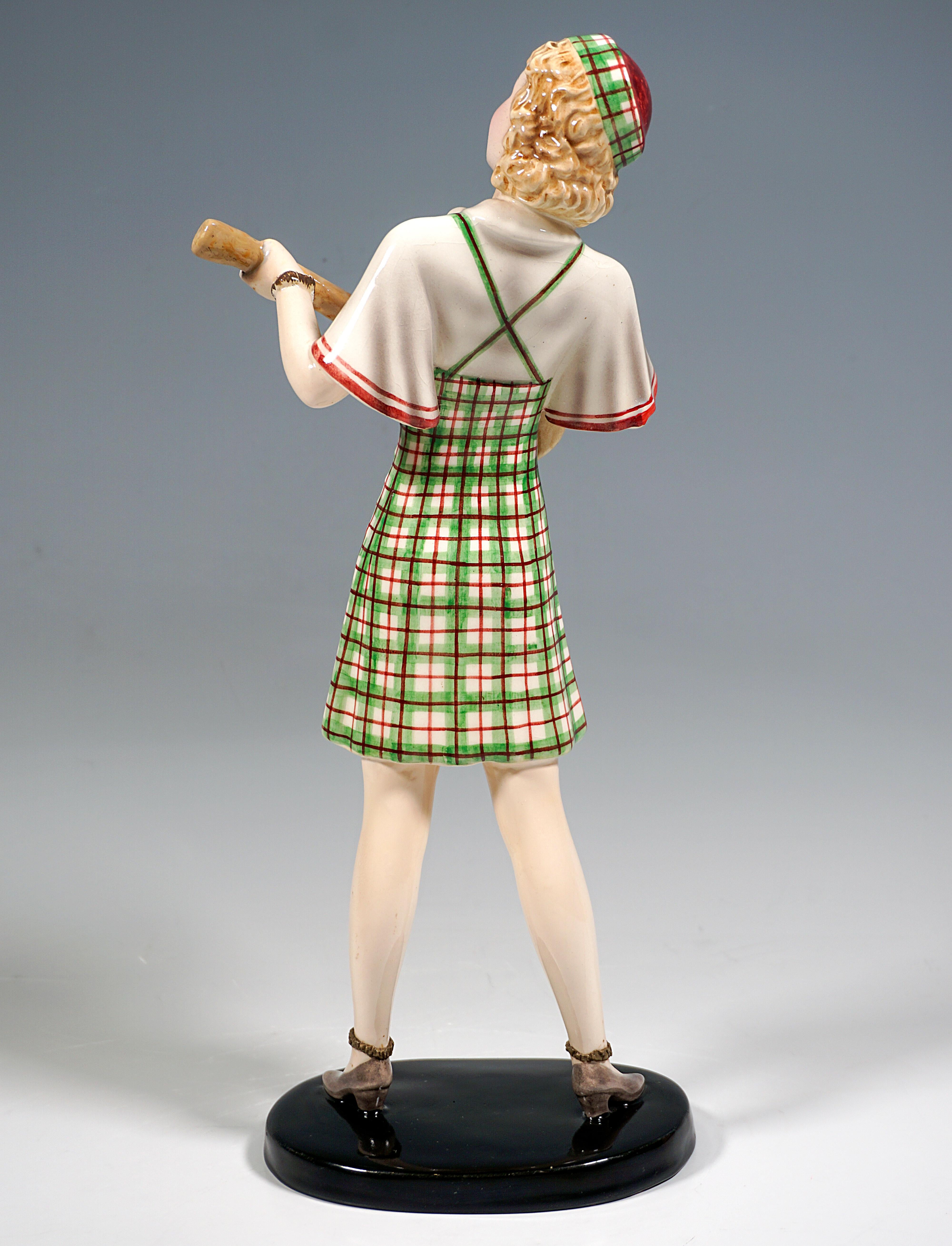 Austrian Goldscheider Art Déco Figurine, Girl with Ukulele, by Stephan Dakon, Ca 1937 For Sale