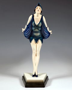 Figurilla Goldscheider Art Déco, "Beso", bailarina en pose, por Stephan Dakon, hacia 1928