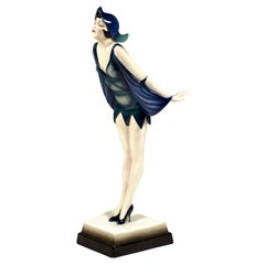 Figurilla Goldscheider Art Déco, "Beso", bailarina en pose, por Stephan Dakon, hacia 1928