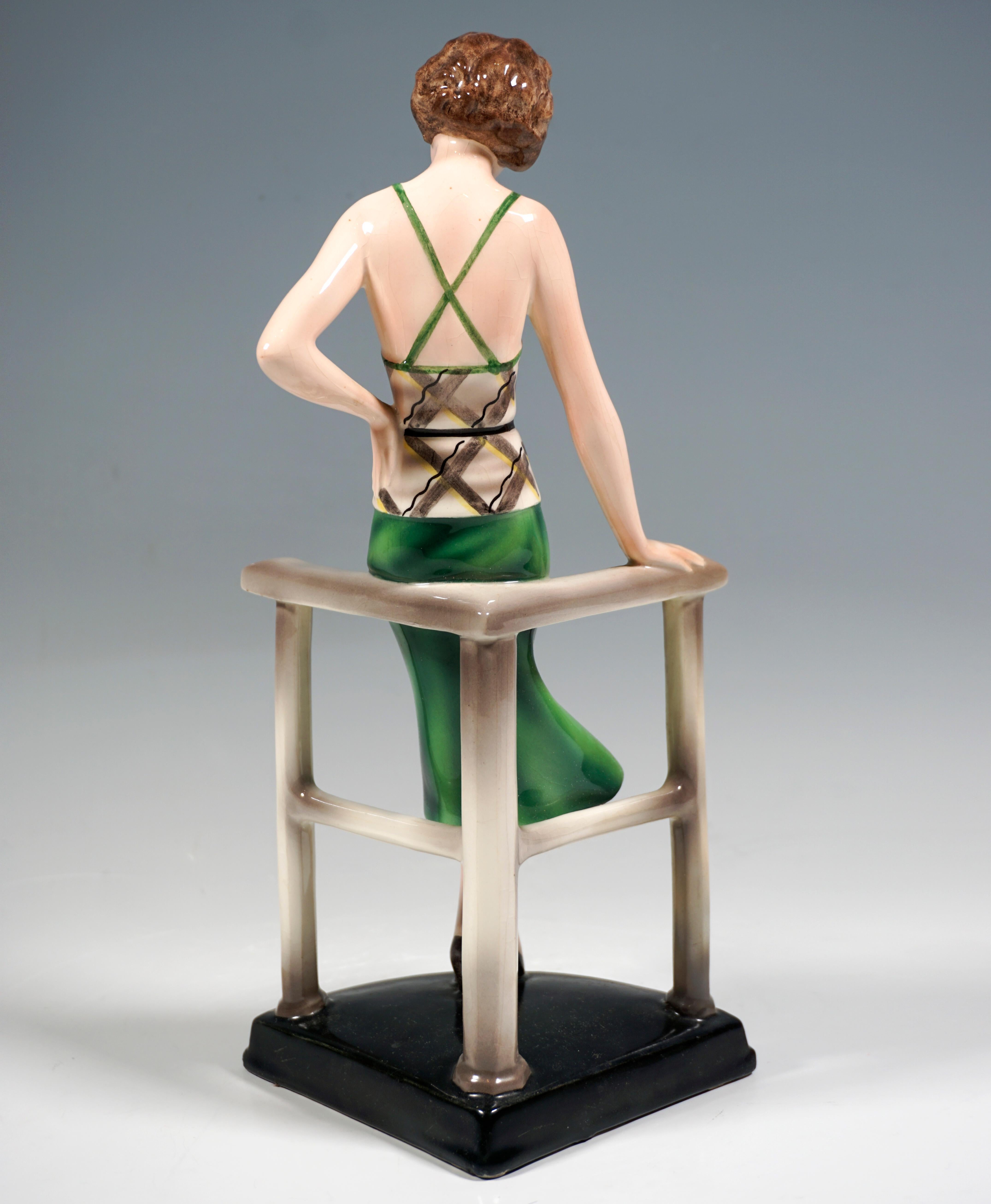 Art Deco Goldscheider Art Déco Figurine, Lady At The Railing, by Stephan Dakon, ca 1933