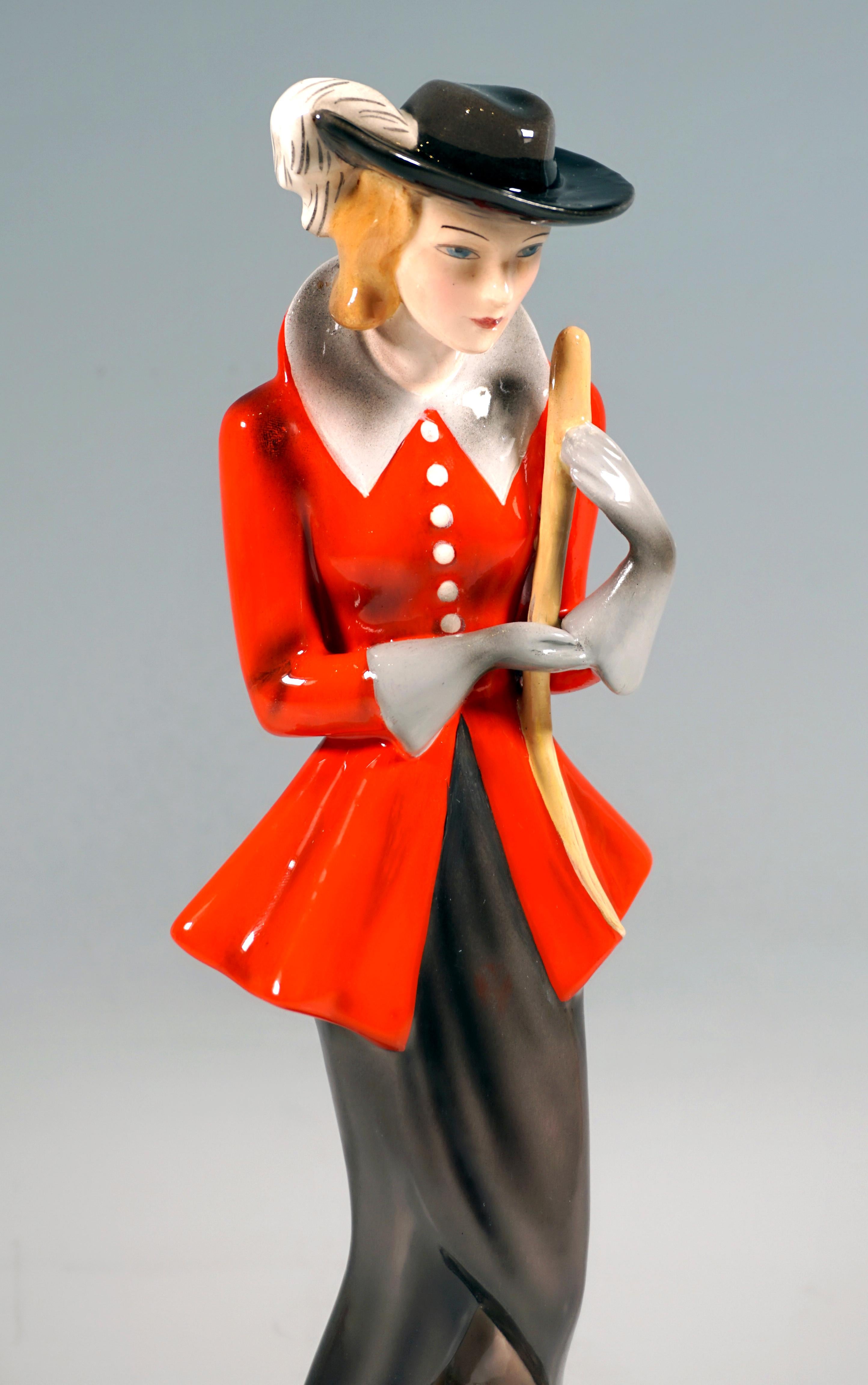 Goldscheider Art Deco Figurine, Lady in Riding Costume, by Claire Weiss, ca 1937 In Good Condition For Sale In Vienna, AT