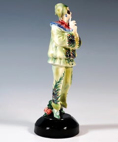Goldscheider Art Déco Figurine 'Pierrette With Mask' by Dakon & Lorenzl, ca 1925