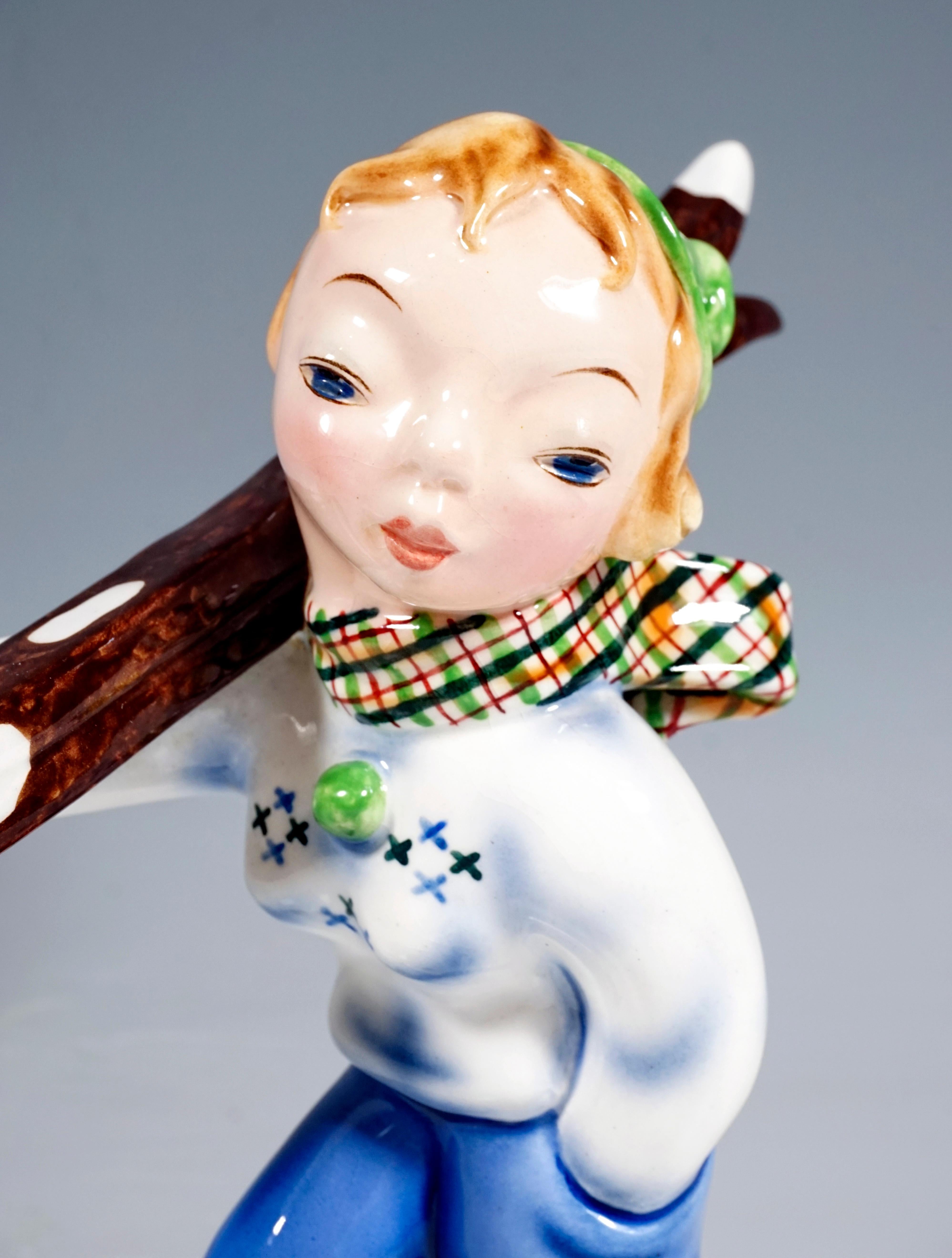 Ceramic Goldscheider Art Deco Figurine 'Skier' by Kurt Goebel, Vienna, circa 1936
