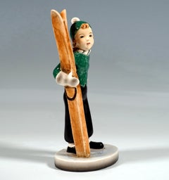 Goldscheider Art Déco Figurine, 'Skigirl', by Stephan Dakon, Ca 1938