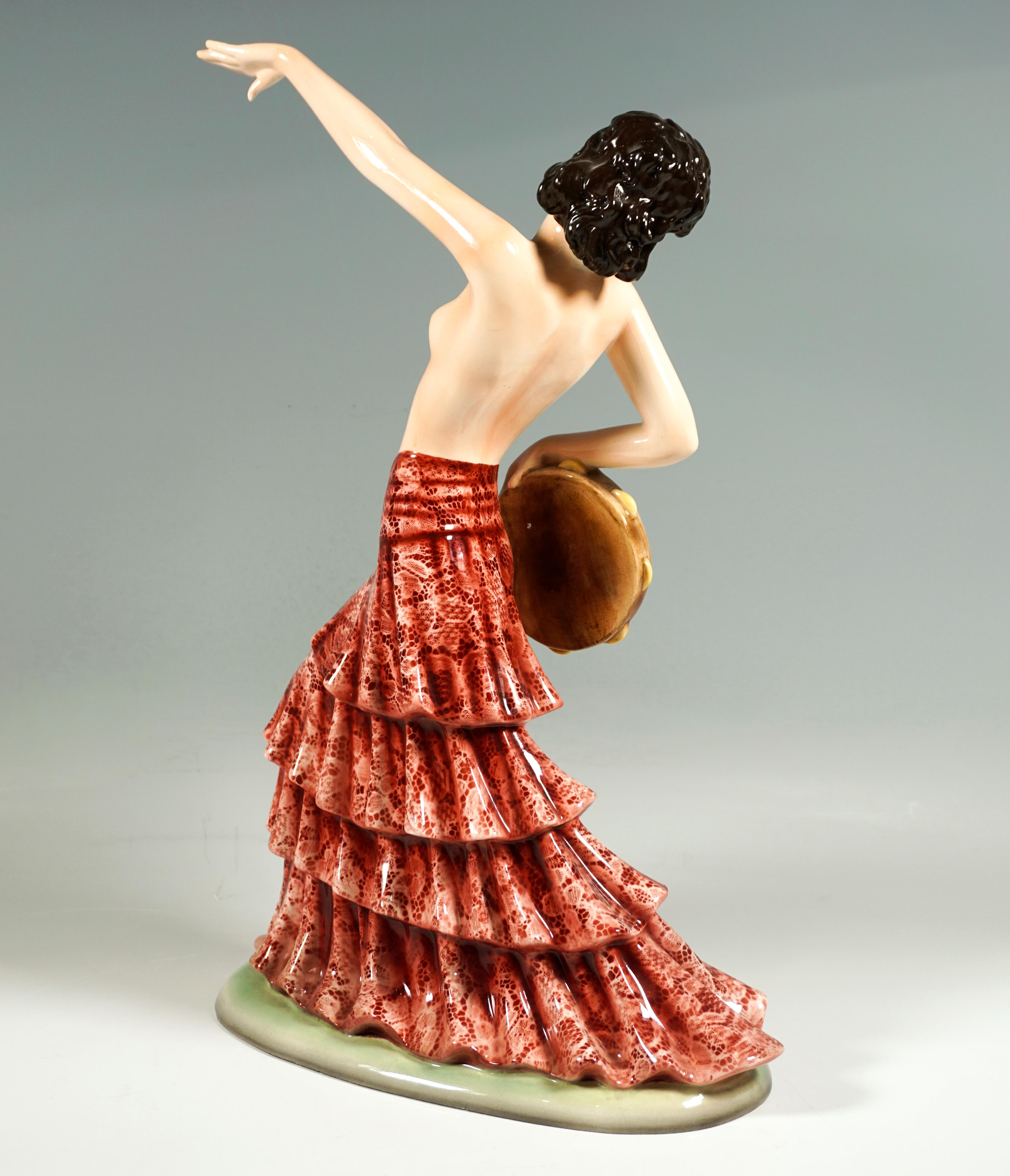Art Deco Goldscheider Art Déco Flamenco Dancer with Tambourine, by Stephan Dakon, ca 1933
