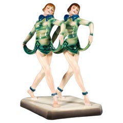 Antique Goldscheider Art Déco Group 'Revue', the 'Dolly Sisters', by Stephan Dakon, 1927