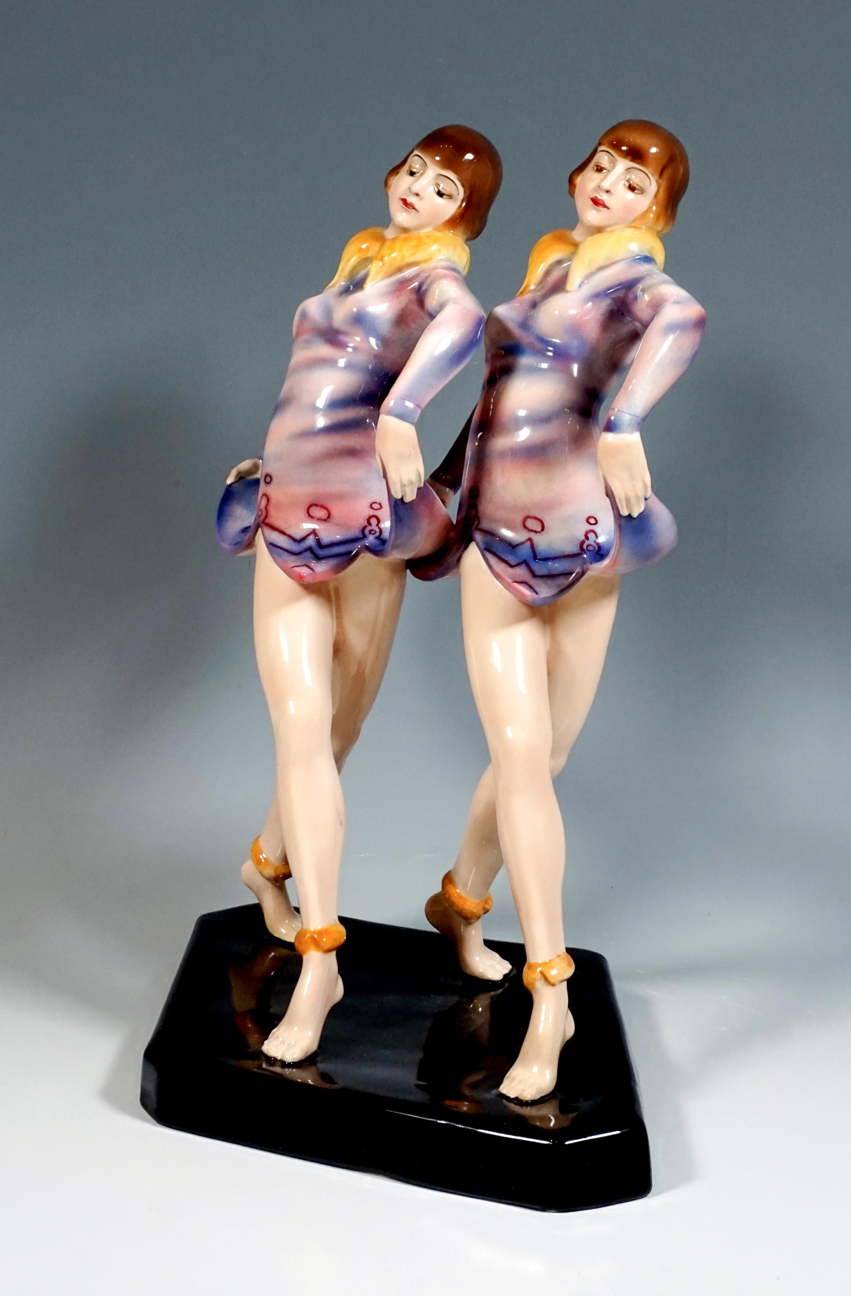 Goldscheider Art Deco Group 'Revue', the 'Dolly Sisters', by Stephan Dakon In Good Condition In Vienna, AT