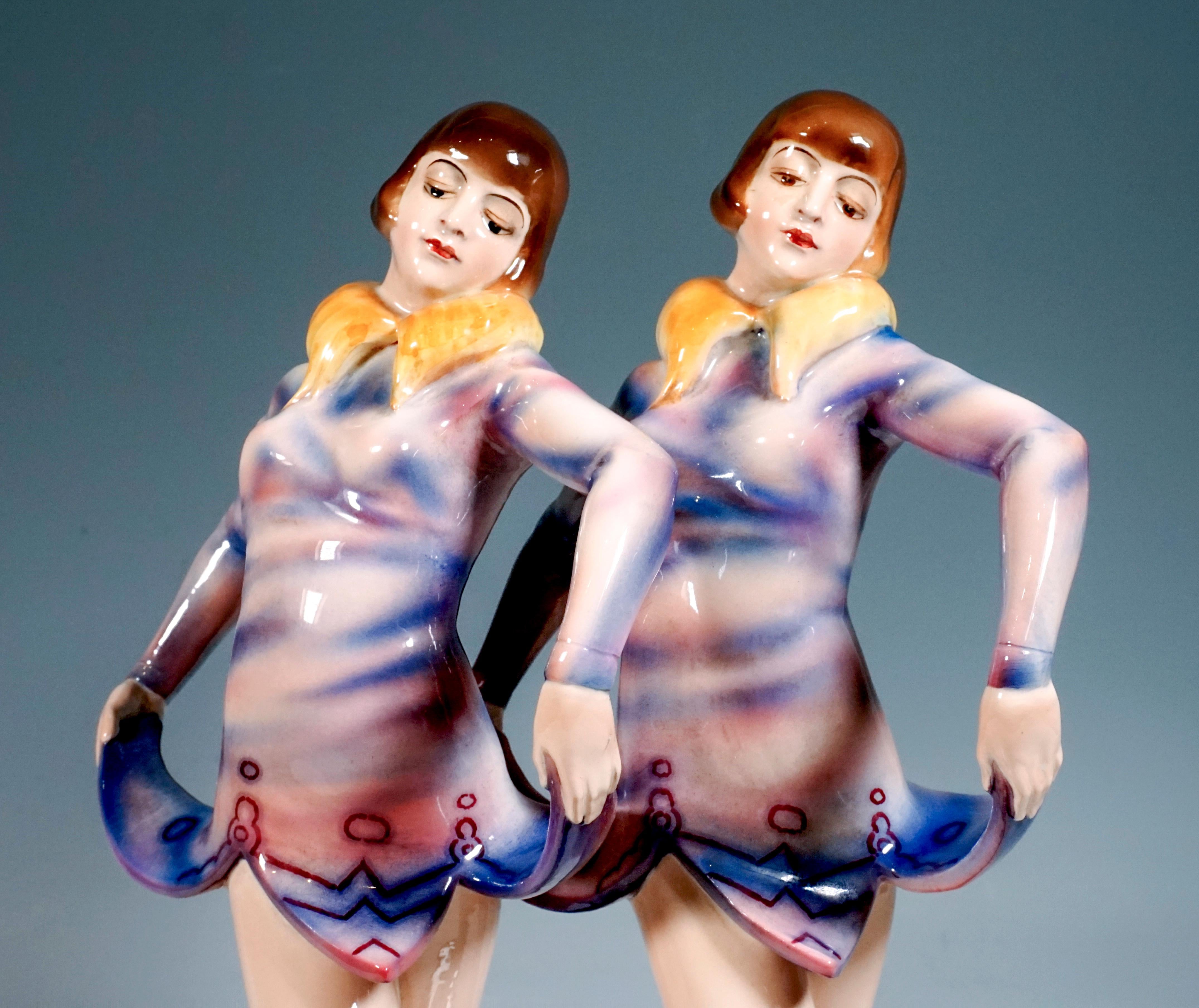Mid-20th Century Goldscheider Art Deco Group 'Revue', the 'Dolly Sisters', by Stephan Dakon