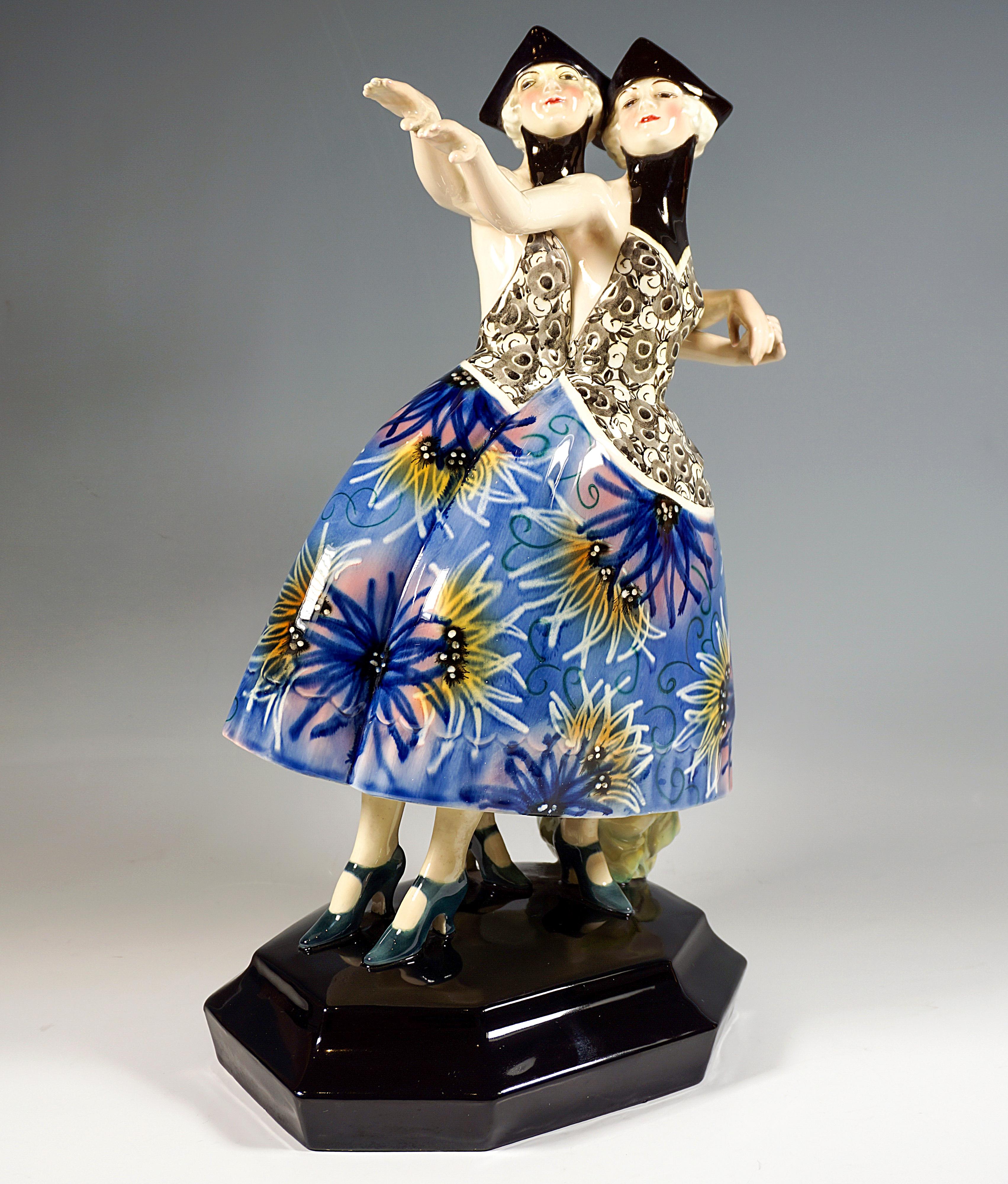 Art Deco  Goldscheider Art Déco Group 'Twin Dancers in Phantasy Costume', Lorenzl ca 1926 For Sale
