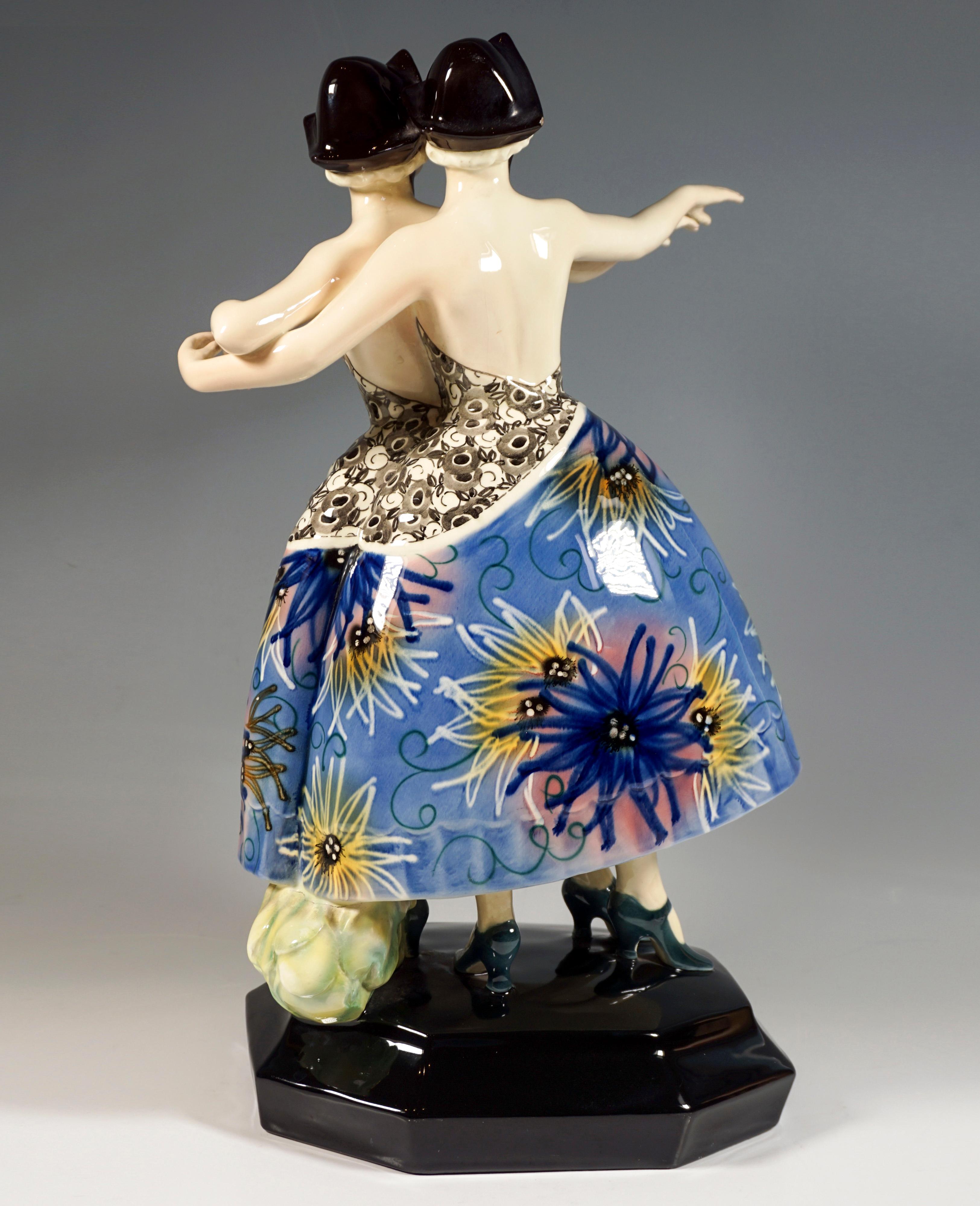 Hand-Crafted  Goldscheider Art Déco Group 'Twin Dancers in Phantasy Costume', Lorenzl ca 1926 For Sale