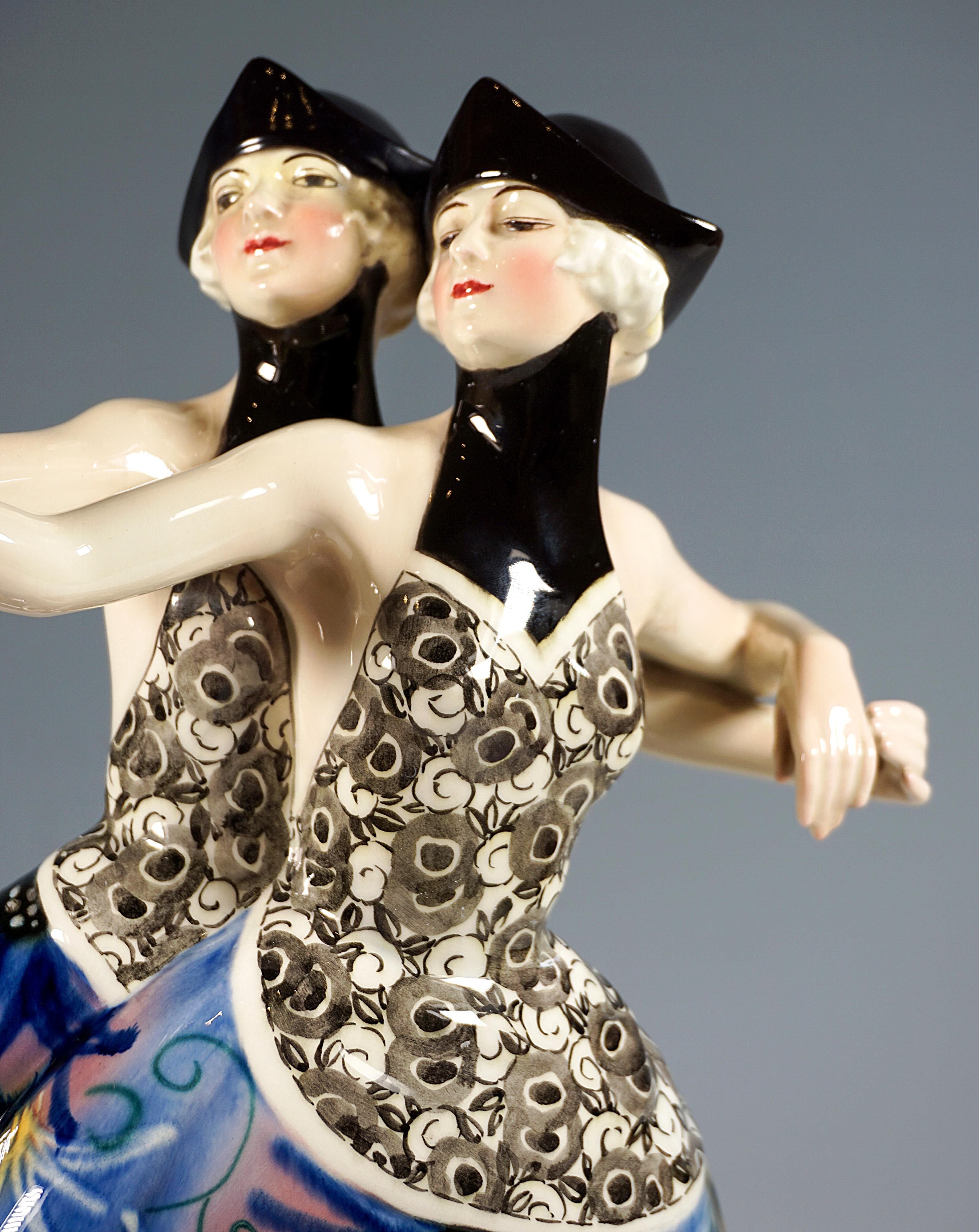 Early 20th Century  Goldscheider Art Déco Group 'Twin Dancers in Phantasy Costume', Lorenzl ca 1926 For Sale
