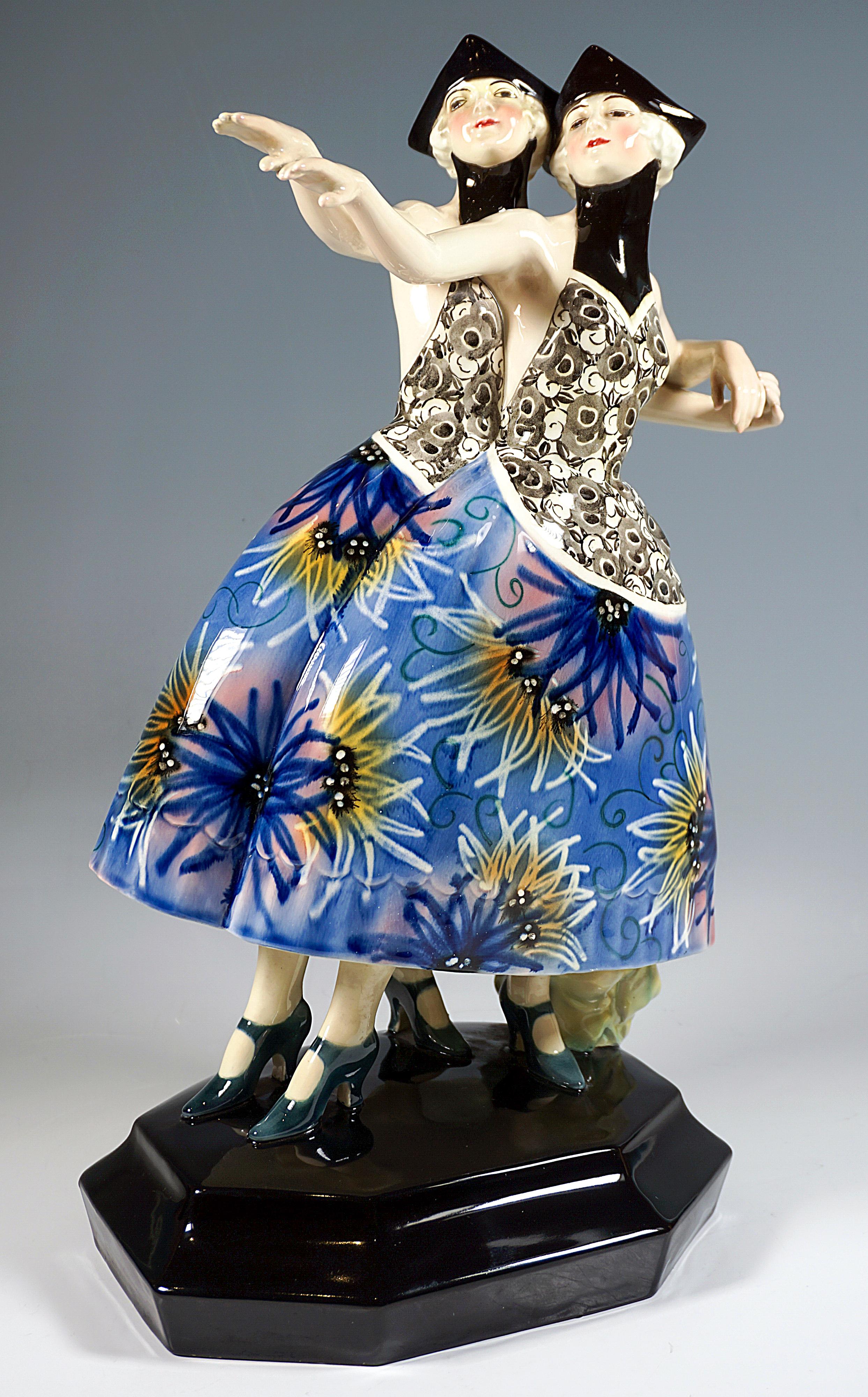 Ceramic  Goldscheider Art Déco Group 'Twin Dancers in Phantasy Costume', Lorenzl ca 1926 For Sale