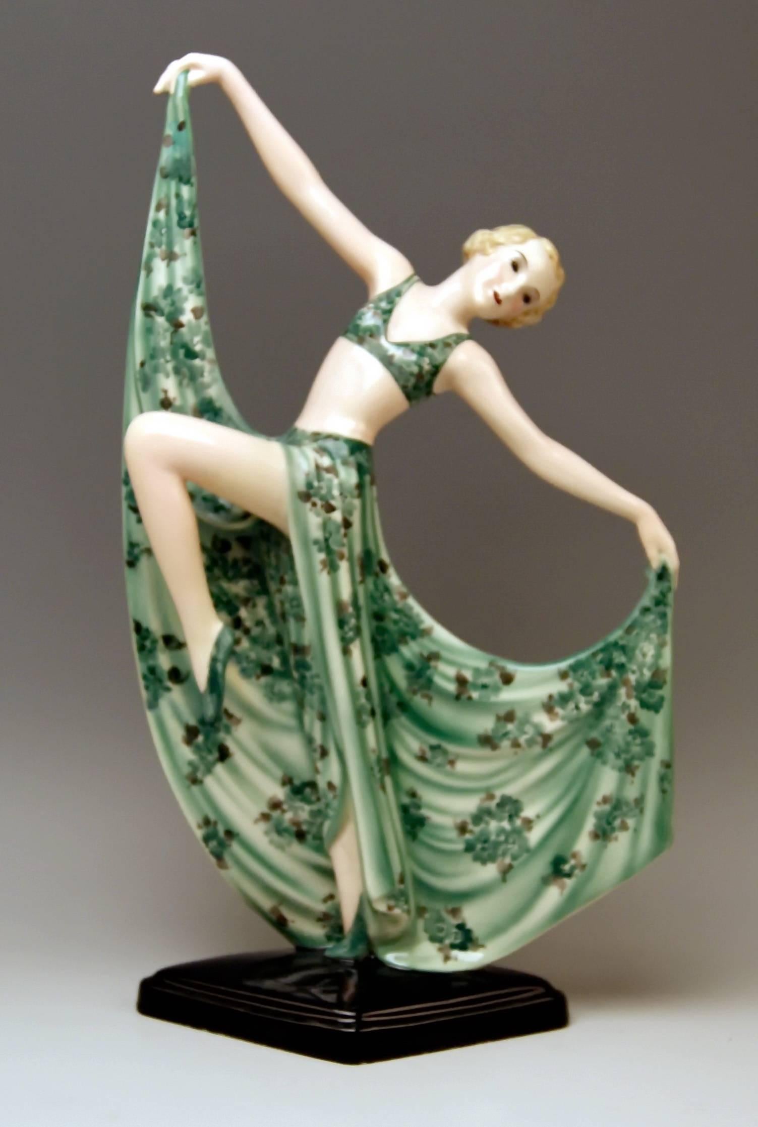Austrian Goldscheider Art Deco Lady Dancer by Josef Lorenzl Model 7053 Made 1936-1937
