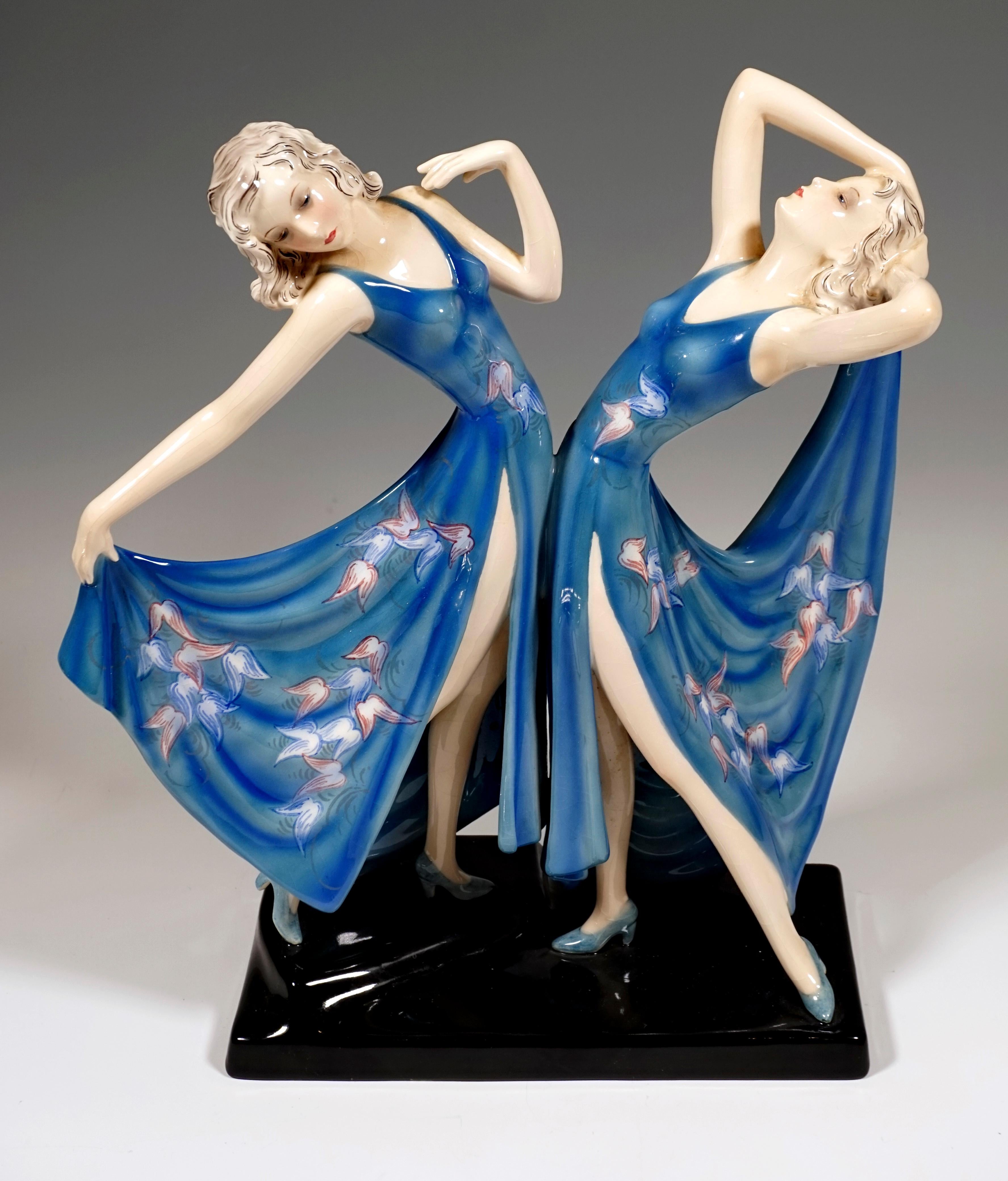 Hand-Crafted Goldscheider Art Déco Twin Dancers 'Dolly Sisters', by Stephan Dakon, ca 1937