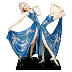 Vintage Goldscheider Art Déco Twin Dancers 'Dolly Sisters', by Stephan Dakon, ca 1937