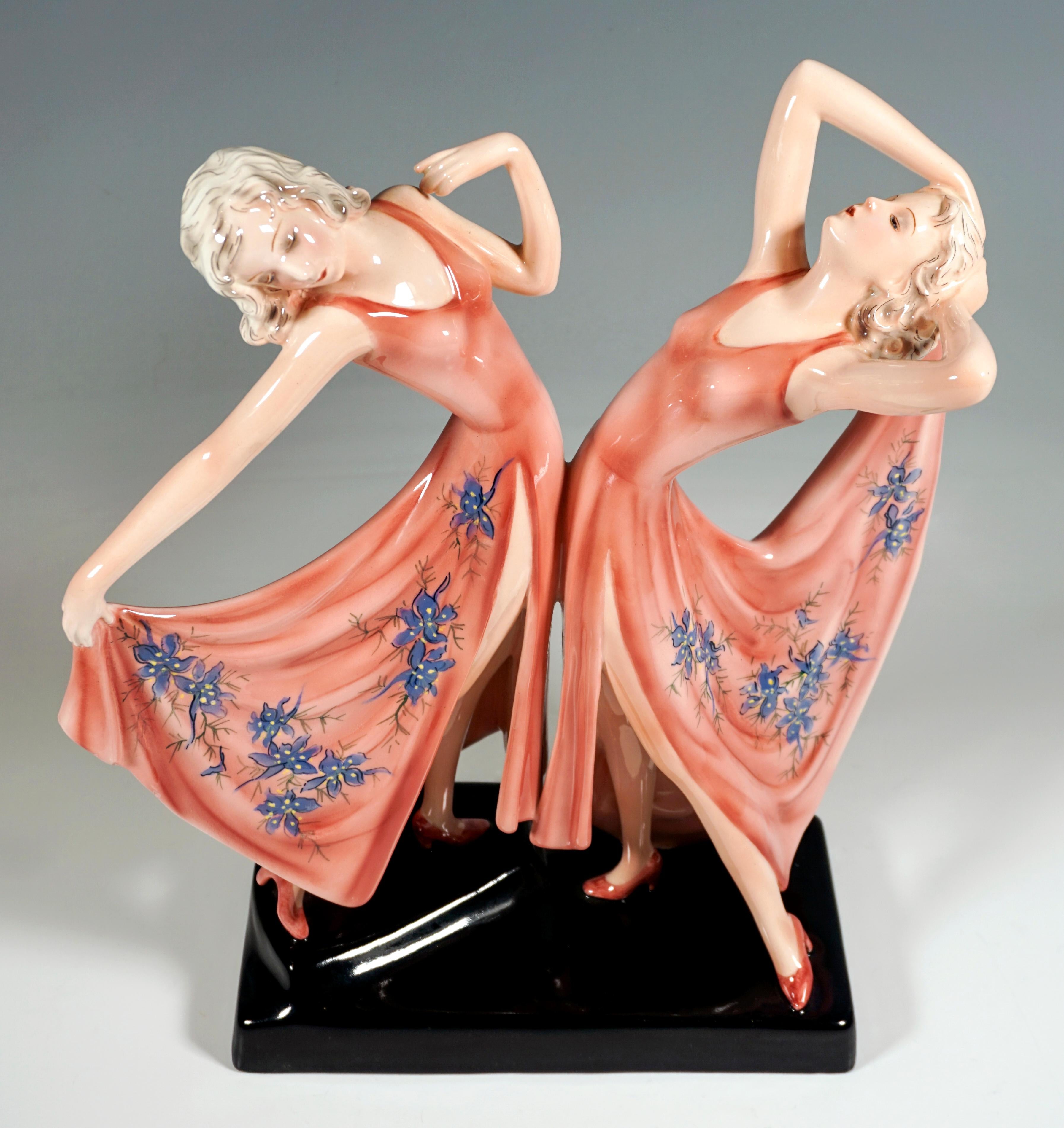 Hand-Crafted Goldscheider Art Déco Twin Dancers 'Dolly Sisters', by Stephan Dakon, ca 1939 For Sale
