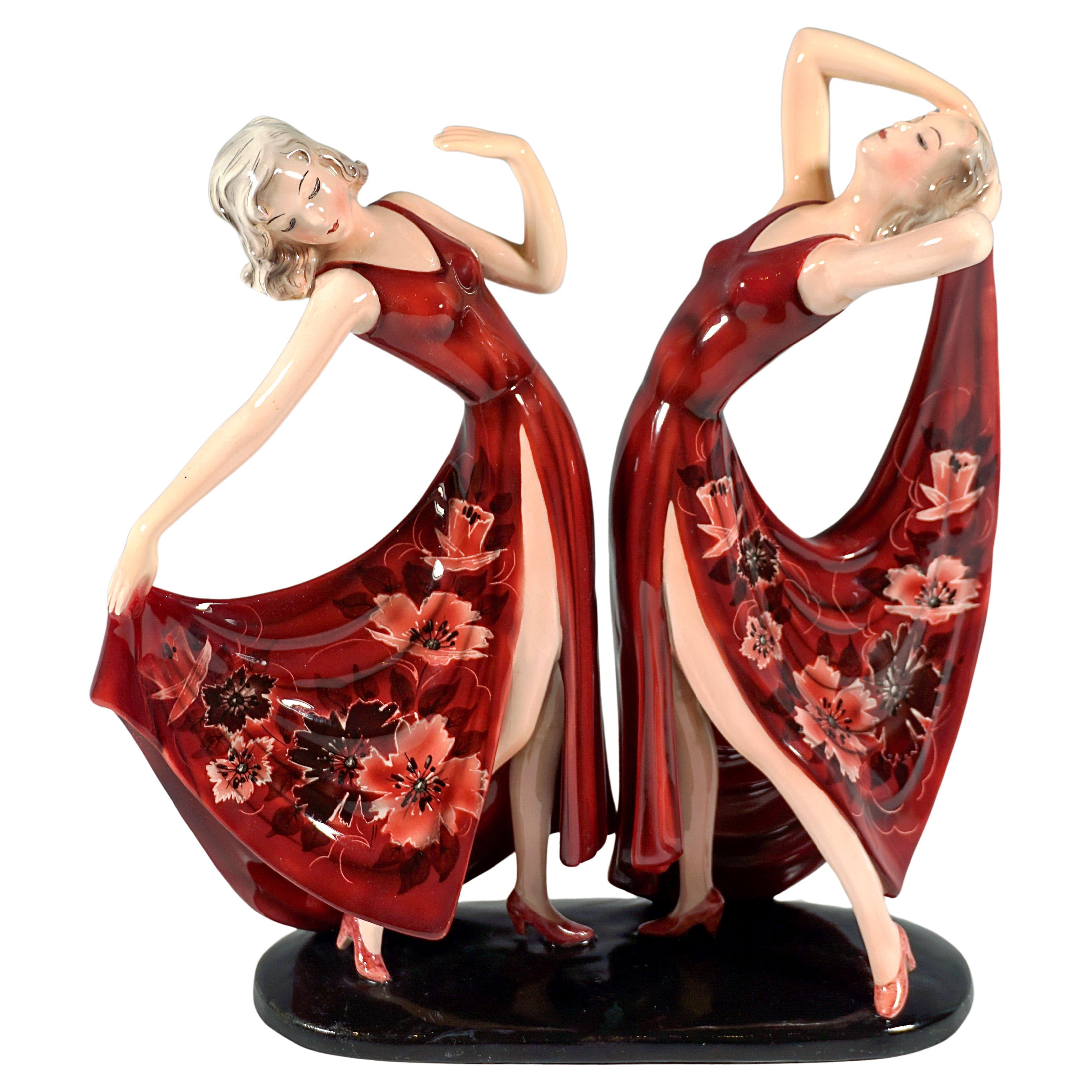 Ballerine gemelle Goldscheider Art Déco 'Dolly Sisters', di Stephan Dakon, 1939 ca.