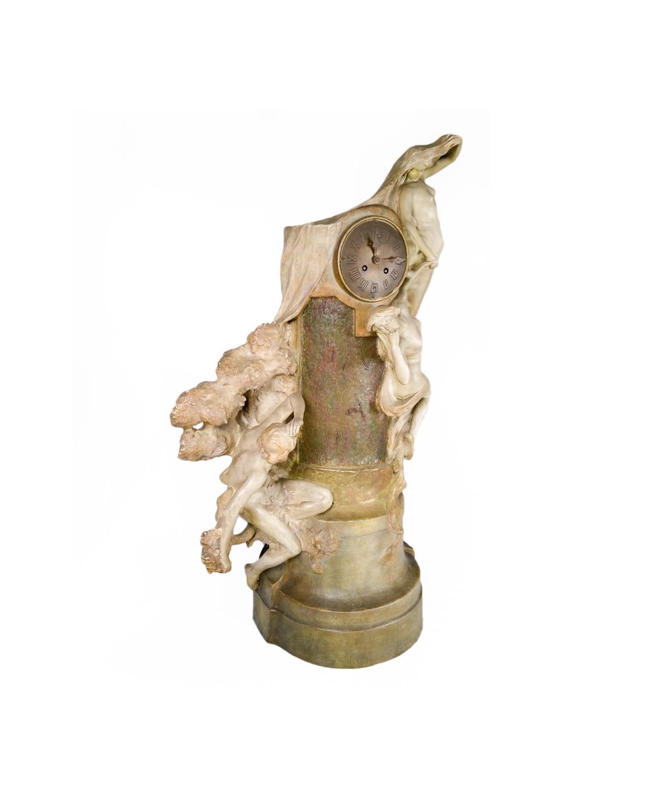 Goldscheider Jugendstil-Terrakotta-Uhr (Art nouveau) im Angebot