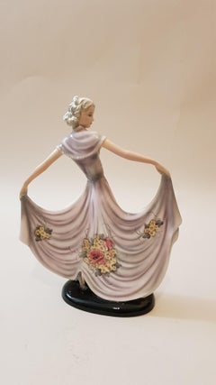 Goldscheider Austria Art Deco Sculpture Floral Dress Lady Susette Ceramic , 1937