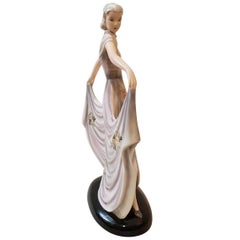 Goldscheider Austria Art Deco Sculpture Floral Dress Lady Susette Ceramic , 1937