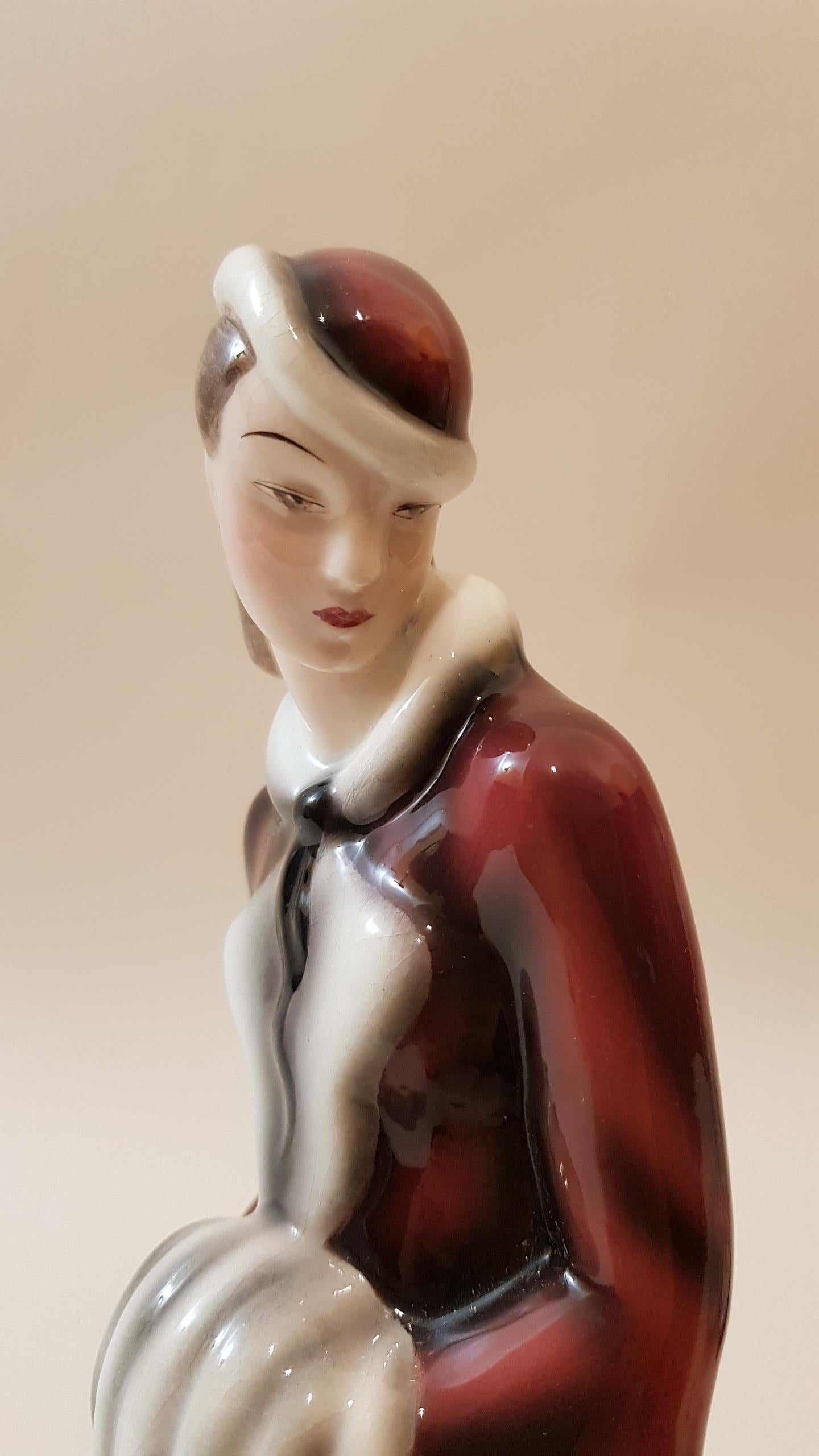 Mid-20th Century Goldscheider Austria Ceramic Lady with Hat, 1931