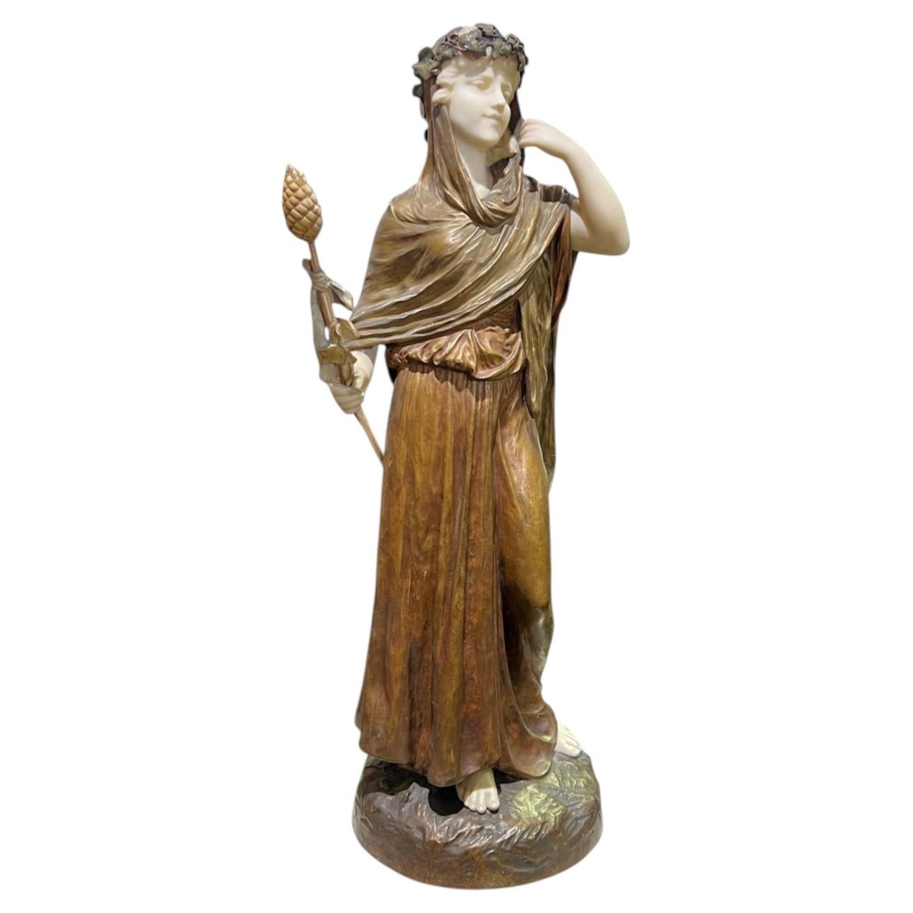 Goldscheider Bronze Sculpture of Maiden by Hippolyte Moreau After Bouguereau