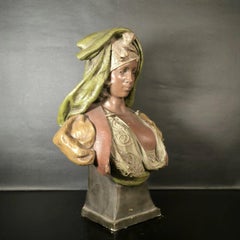 GOLDSCHEIDER . Buste de jeune fille Terre cuite polychrome. circa 1900