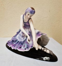 Goldscheider Dakon Austria Art Deco Dying Swan Violet Ceramic, 1931