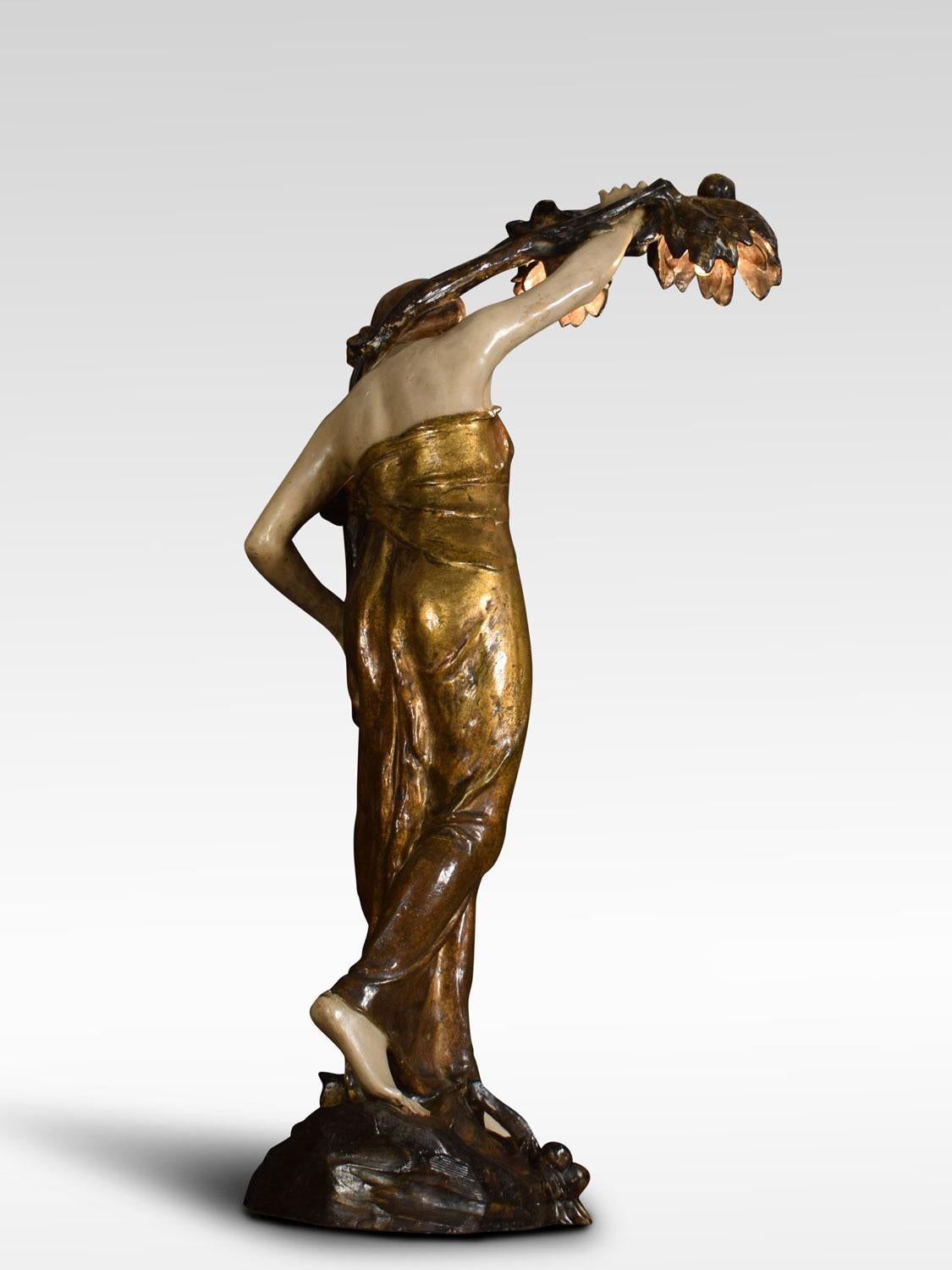 Austrian Goldscheider Figure Art Nouveau Maiden Lamp