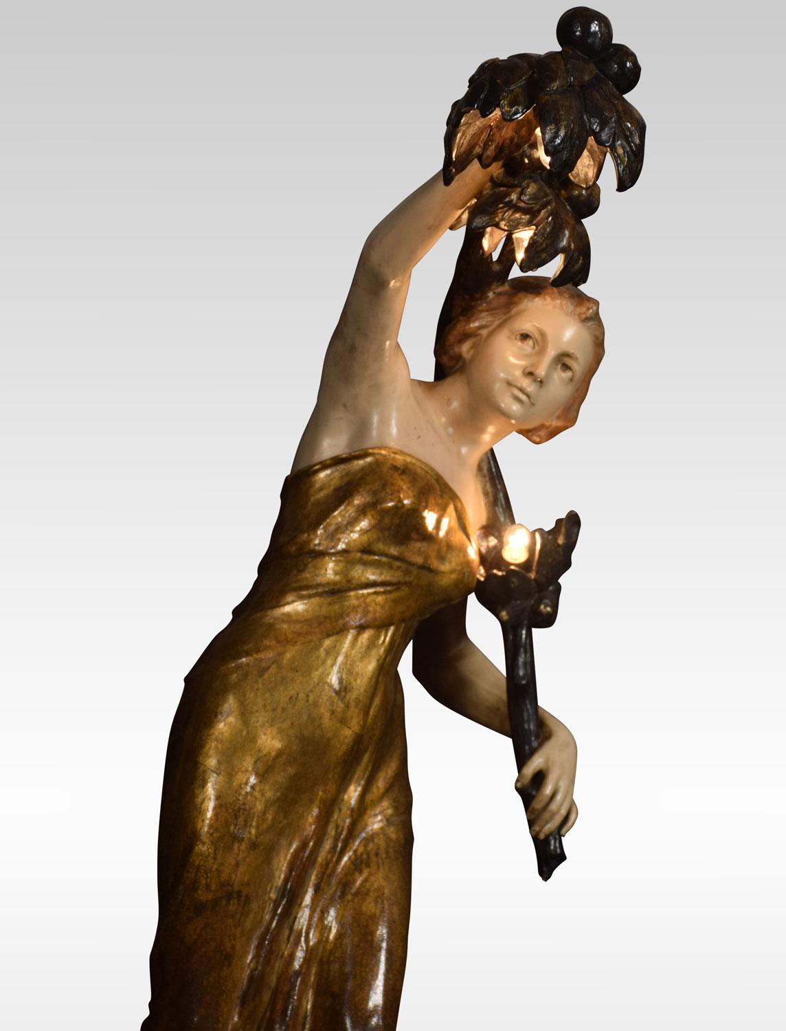 Goldscheider Figure Art Nouveau Maiden Lamp In Good Condition In Cheshire, GB