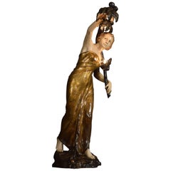 Antique Goldscheider Figure Art Nouveau Maiden Lamp