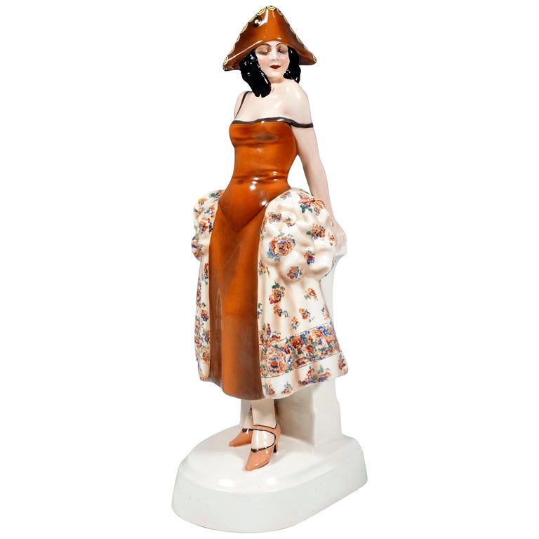 Goldscheider Figurine Lady In Carnival Costume With Tricorn, Lorenzl, ca 1925 For Sale