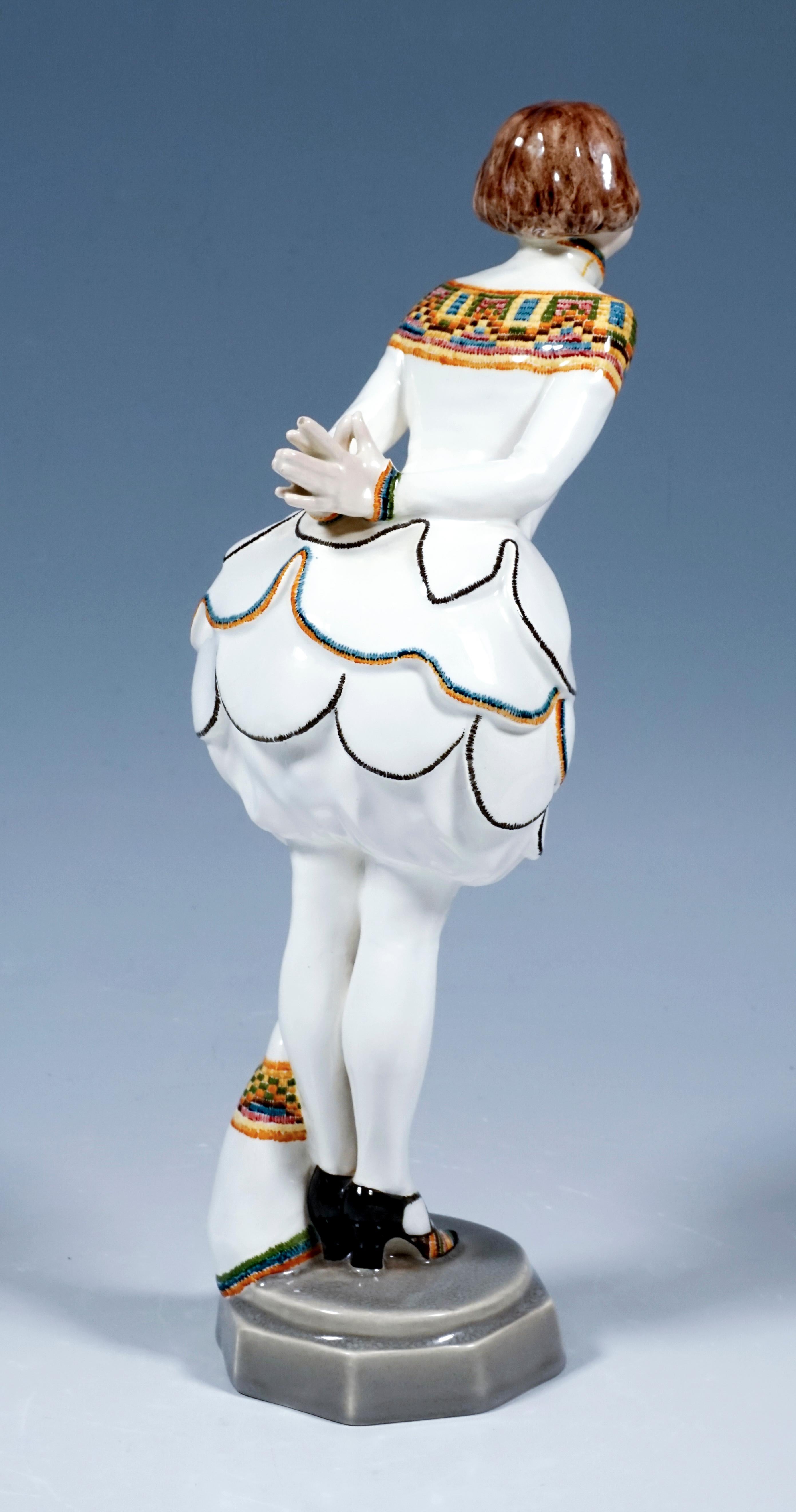 Art Deco Goldscheider Figurine Pierrette With Balloon Skirt by Josef Lorenzl, ca 1925 For Sale