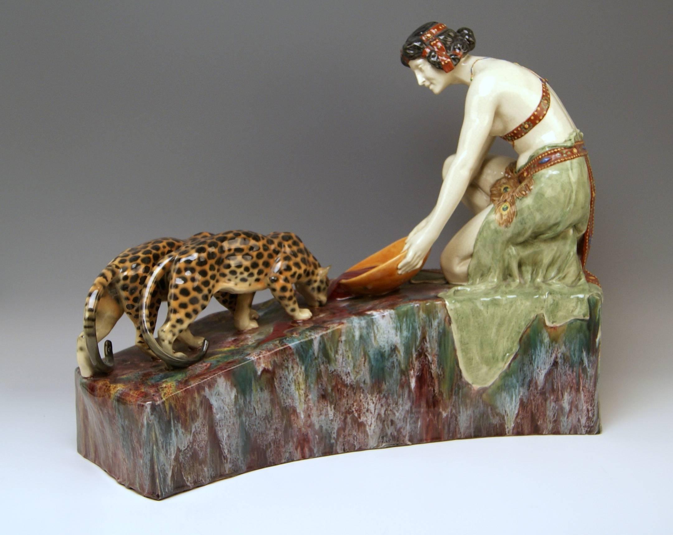 Austrian Goldscheider Friedrich Vienna Oriental Lady Figurine Group, circa 1925